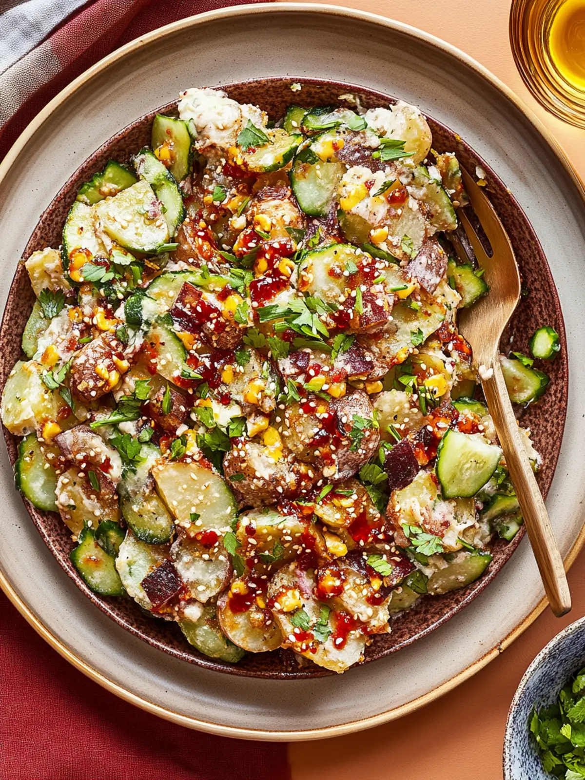 Crispy Smashed Gochujang Potato Salad