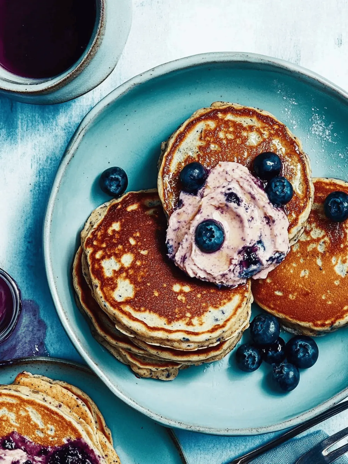 Blue Cornmeal Pancakes With Blueberry Butter