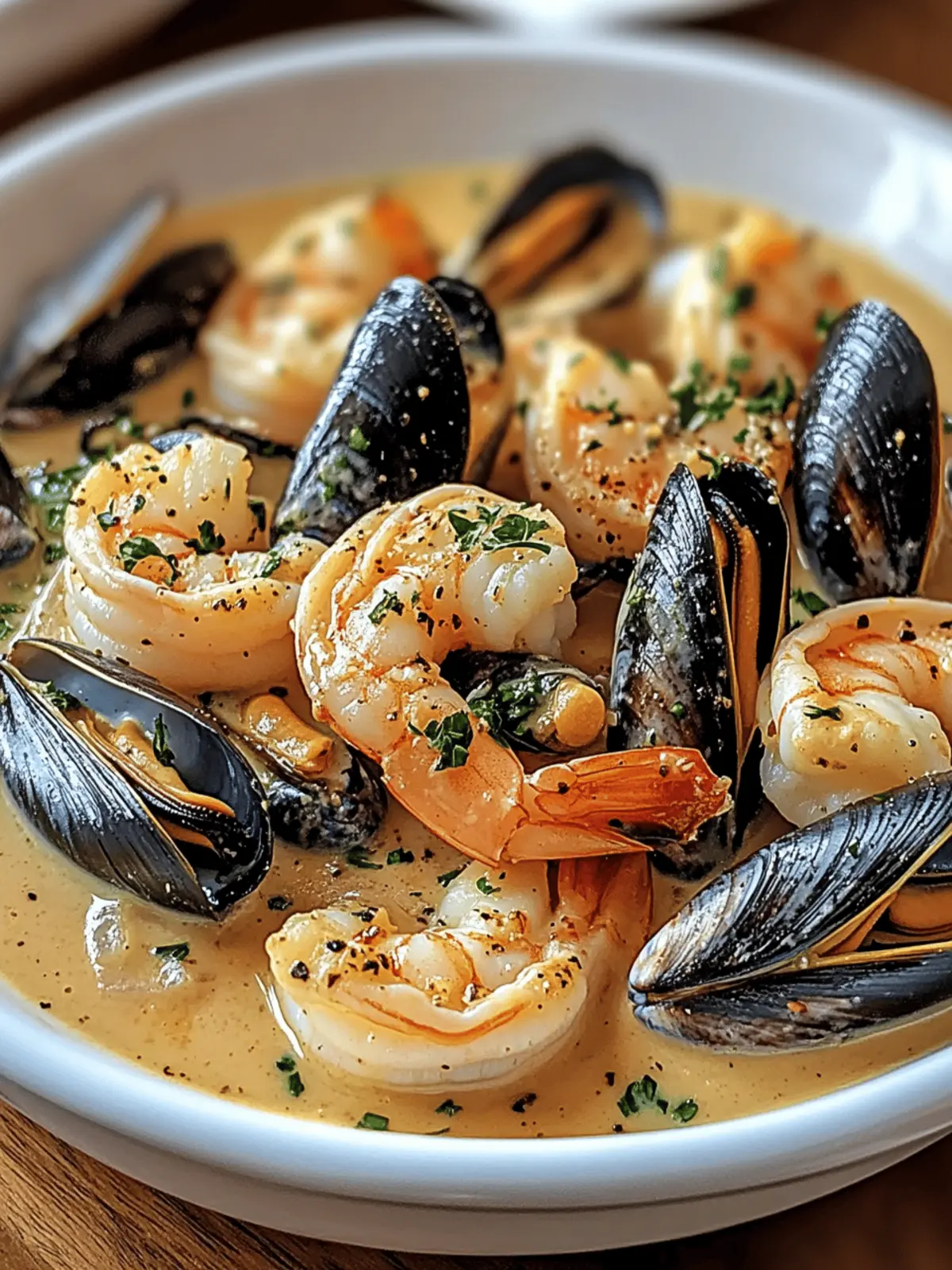 Shrimp and Mussels in Creamy Garlic Sauce