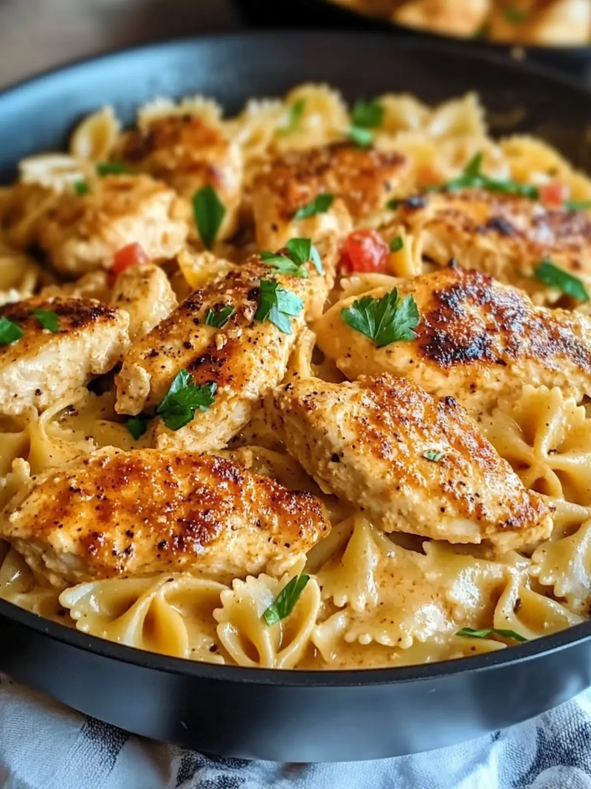 Creamy Cajun Chicken Bowtie Pasta Skillet