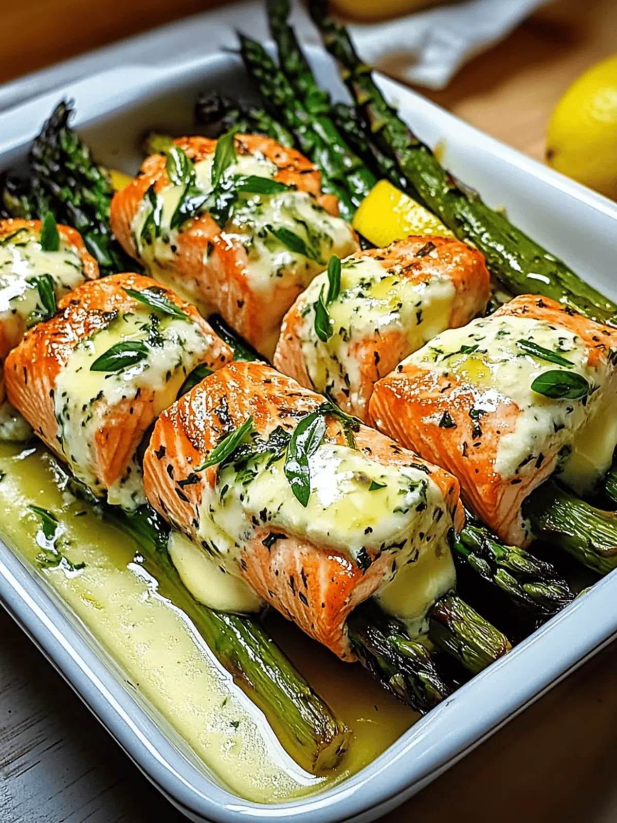 Asparagus and Lemon Basil Ricotta Stuffed Salmon Rolls with Lemon Sauce