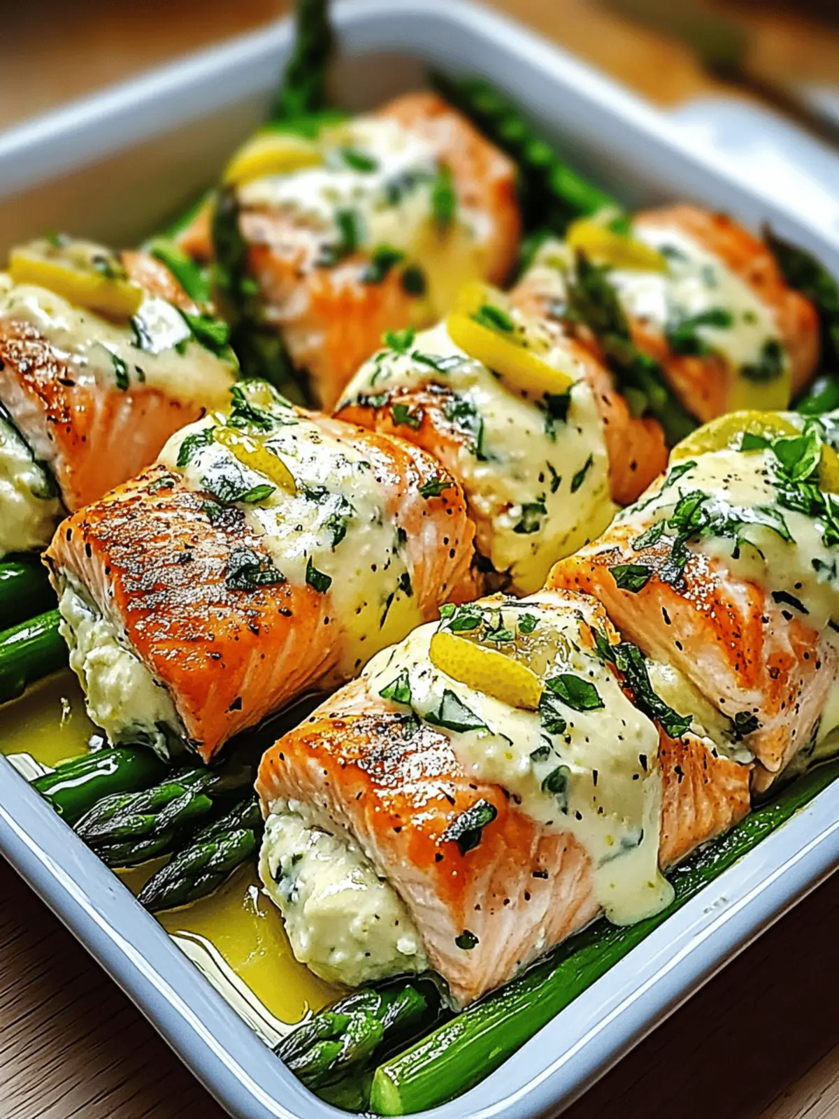 Asparagus and Lemon Basil Ricotta Stuffed Salmon Rolls with Lemon Sauce