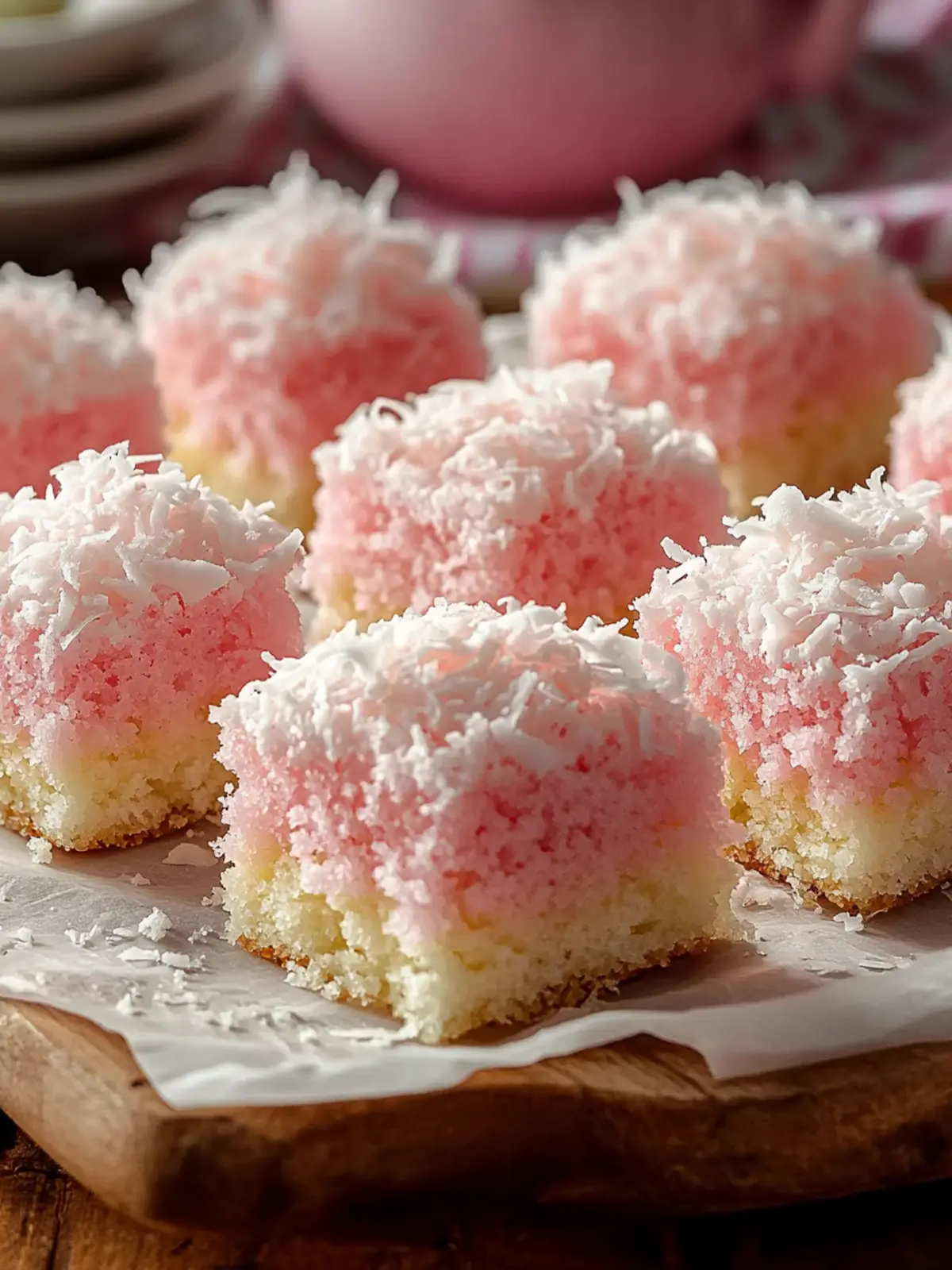 Pink Coconut Snowball Cake Bars
