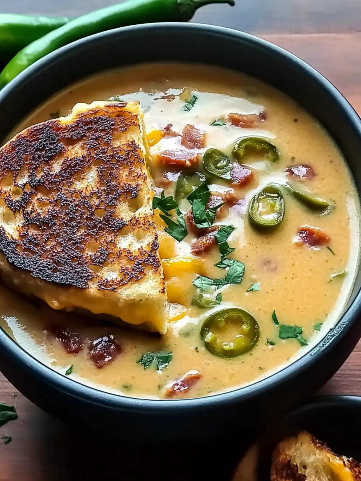 Spicy Jalapeño Popper Soup with Grilled Cheese Dippers