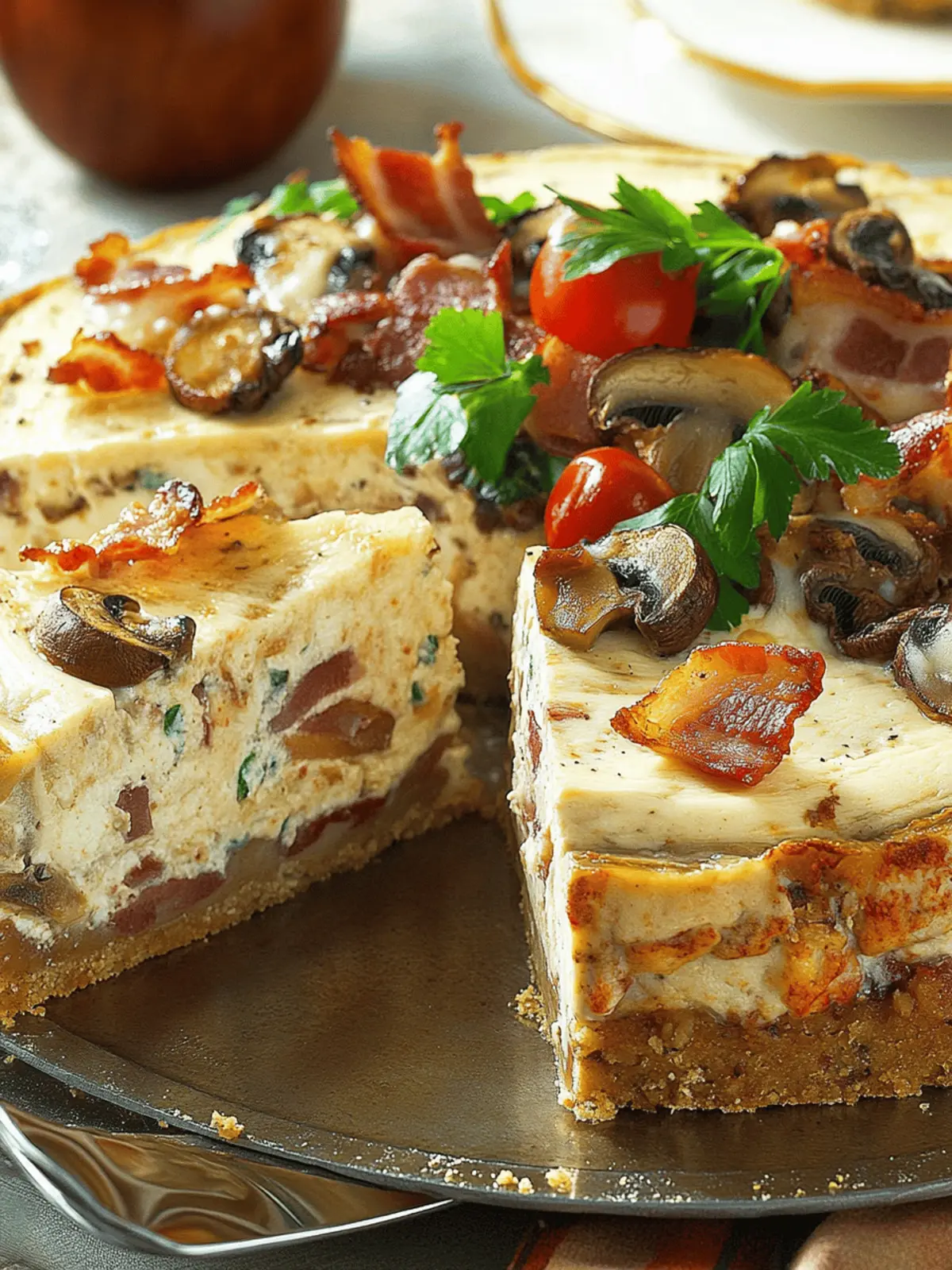 Bacon and Mushroom Cheesecake with Feta and Parmesan Crust
