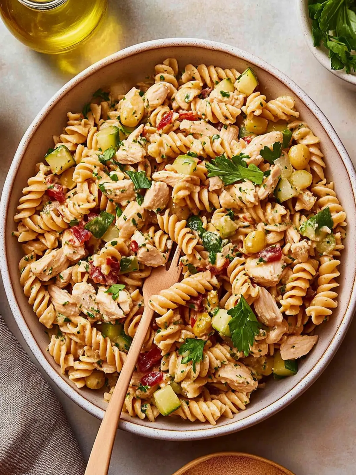High Protein Tuscan Chicken Pasta Salad