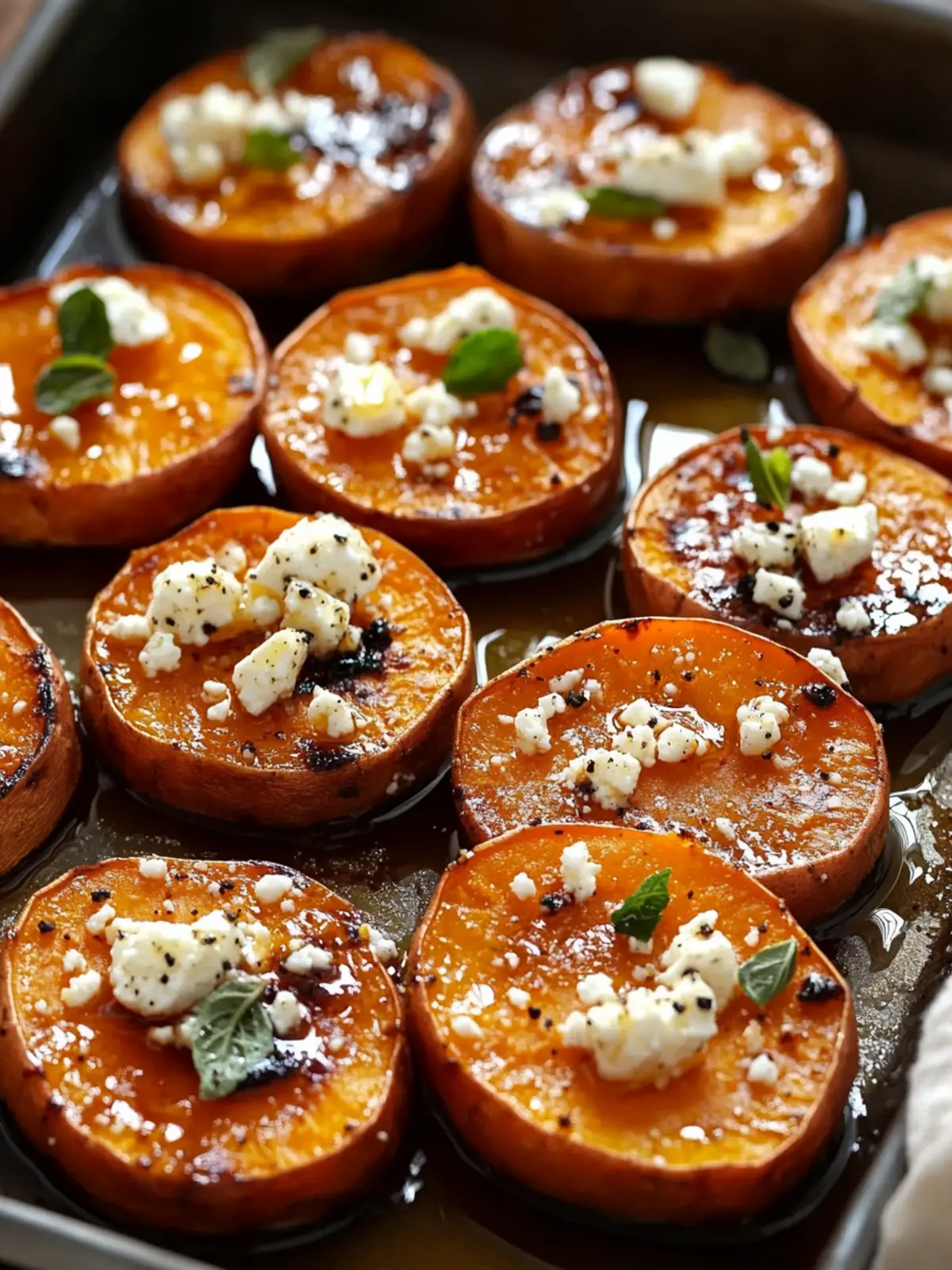 Roasted Sweet Potato Rounds with Honey & Feta