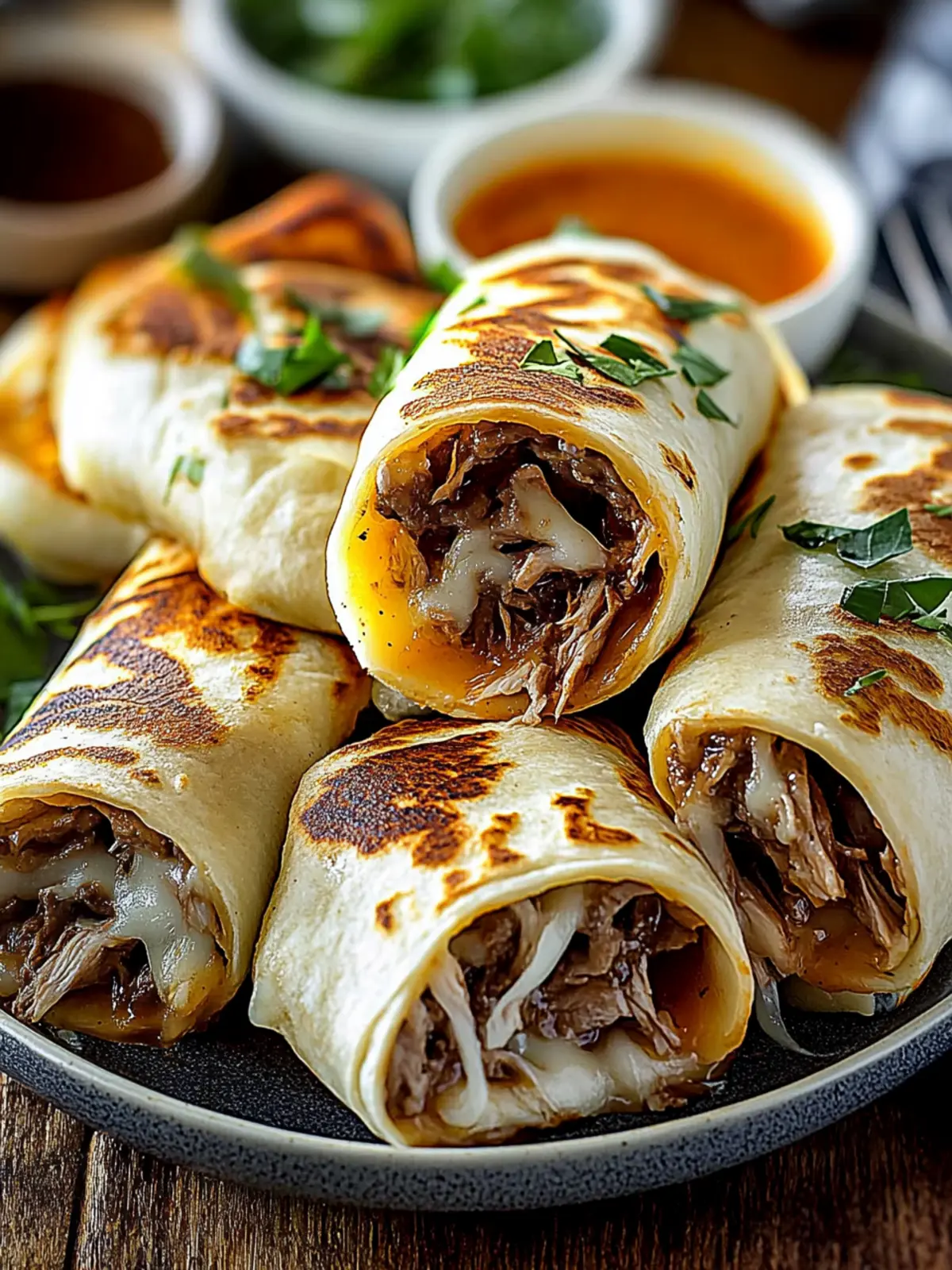 French Dip Tortilla Roll Ups