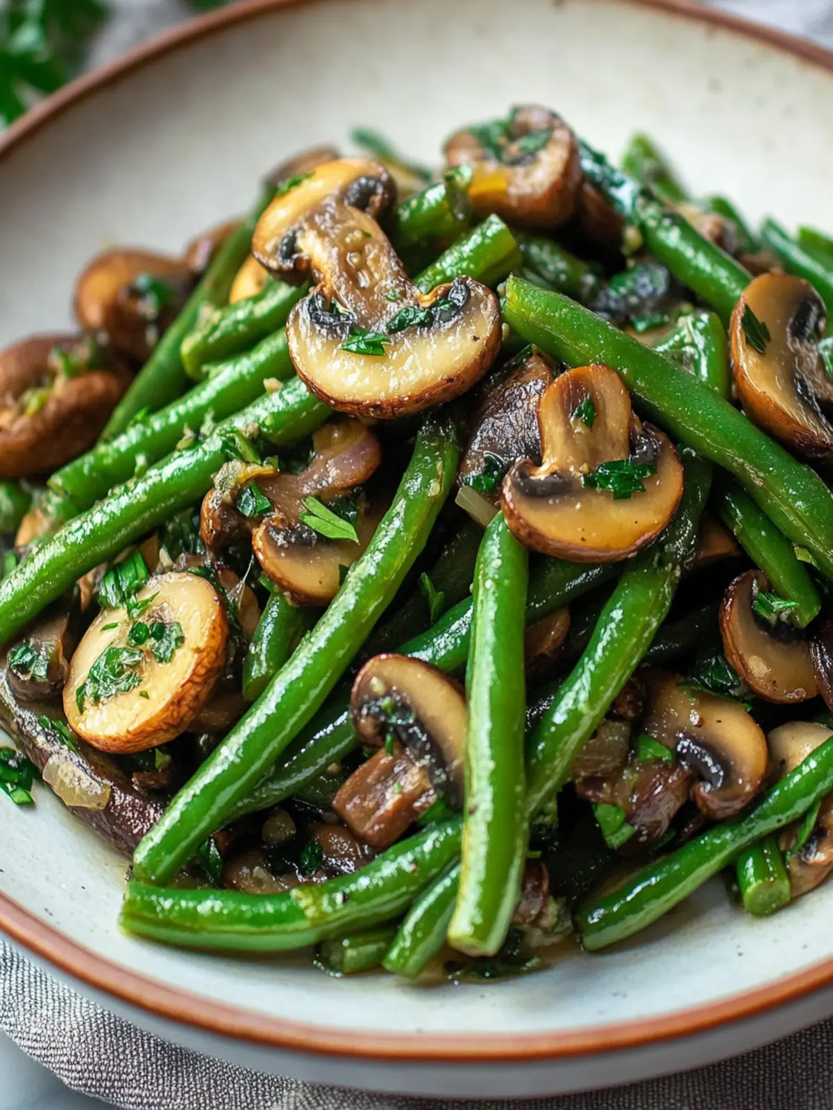 Garlic Butter Sautéed Green Beans and Mushrooms