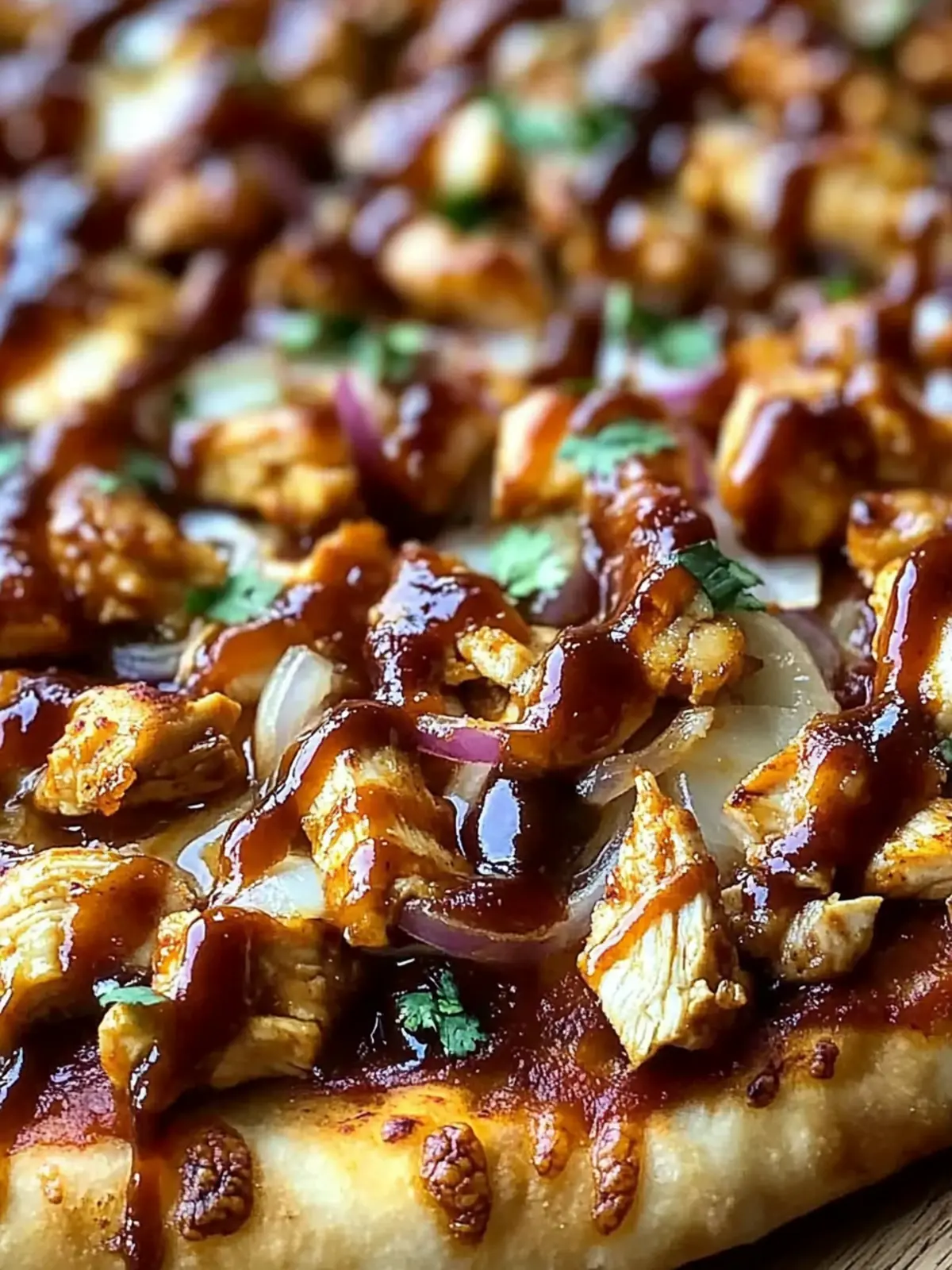BBQ Chicken Pizza with Caramelized Onions and Fresh Cilantro
