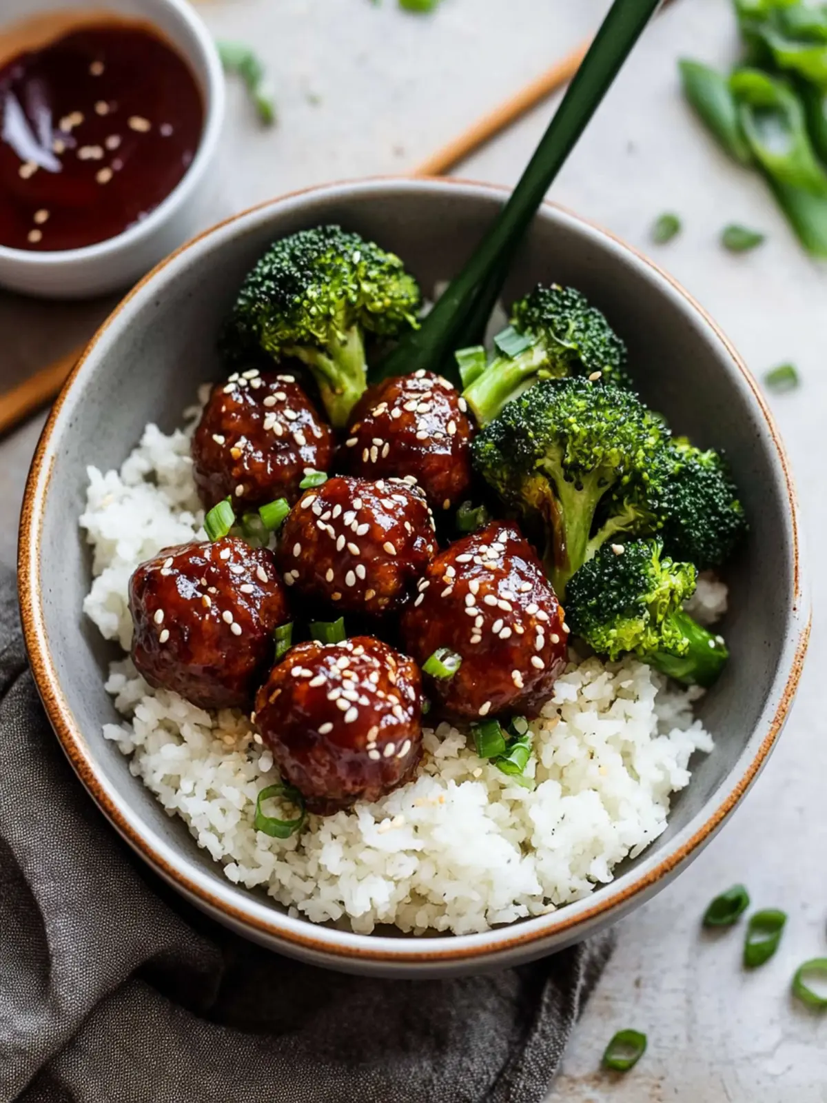 Sticky Mongolian Meatballs and Broccoli