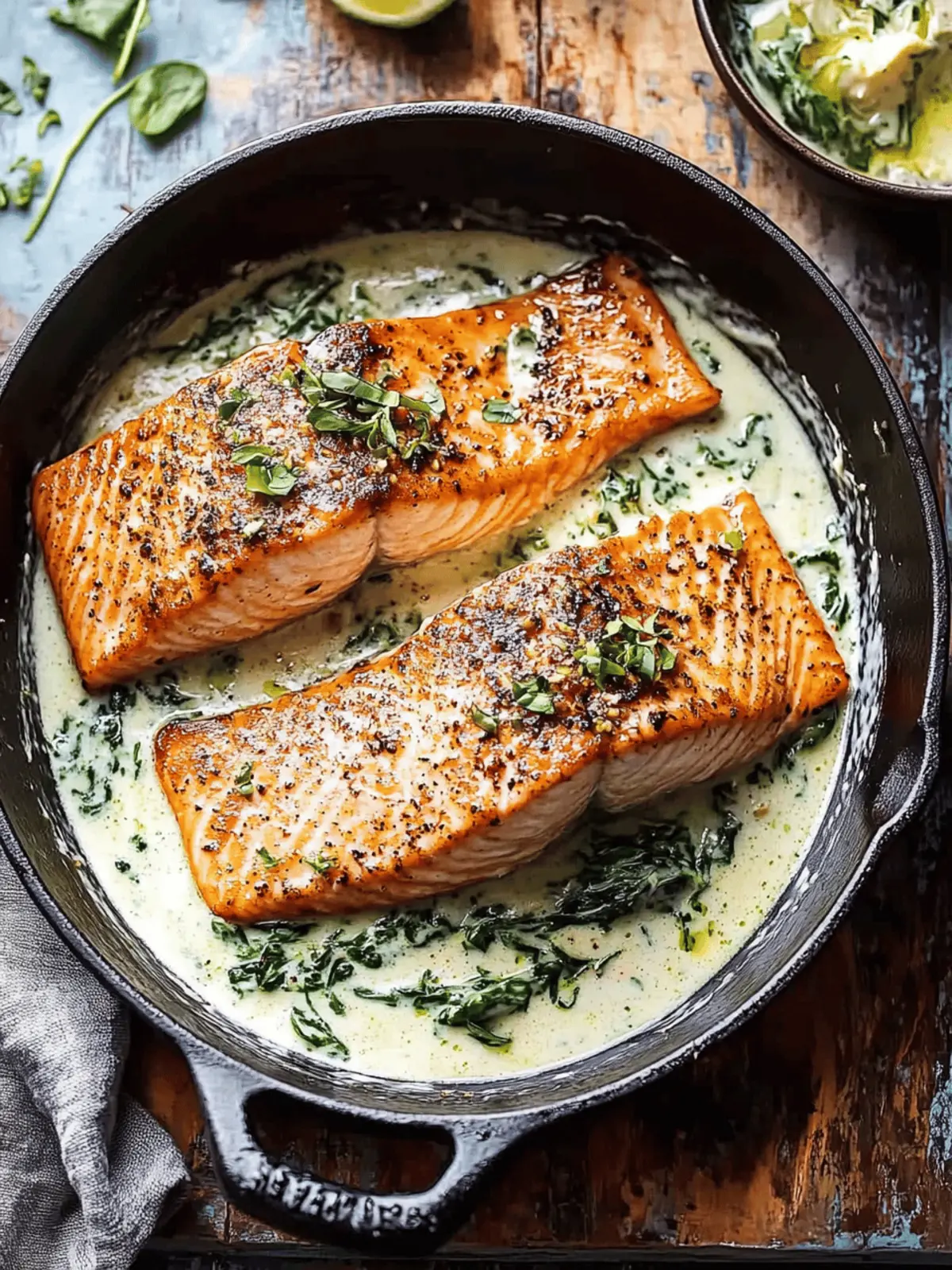 Garlic Butter Creamed Spinach Salmon.