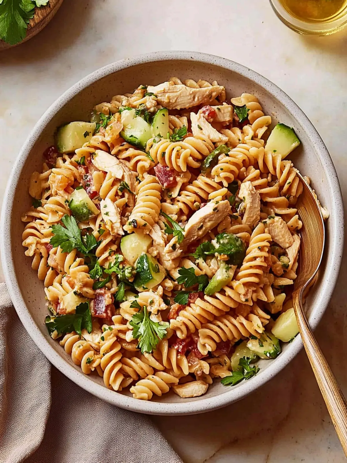 High Protein Tuscan Chicken Pasta Salad
