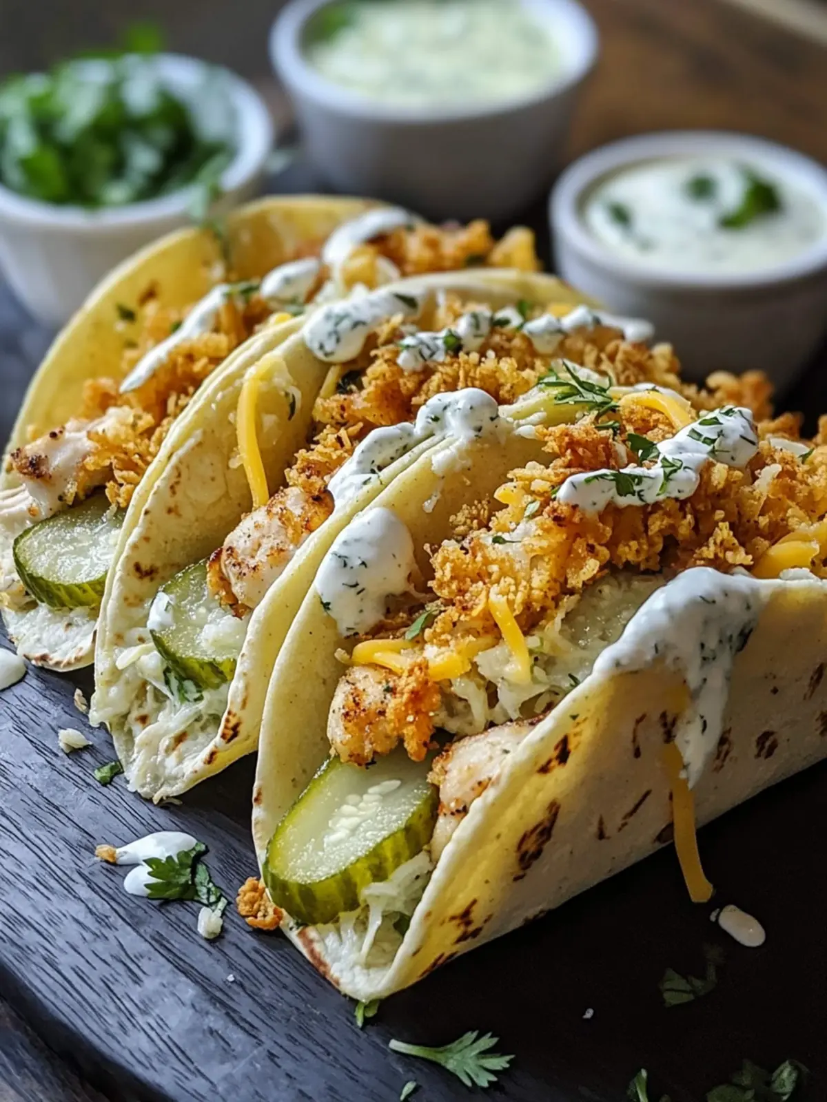 Dill Pickle Ranch Smash Chicken Tacos with Crispy Cheese Lace