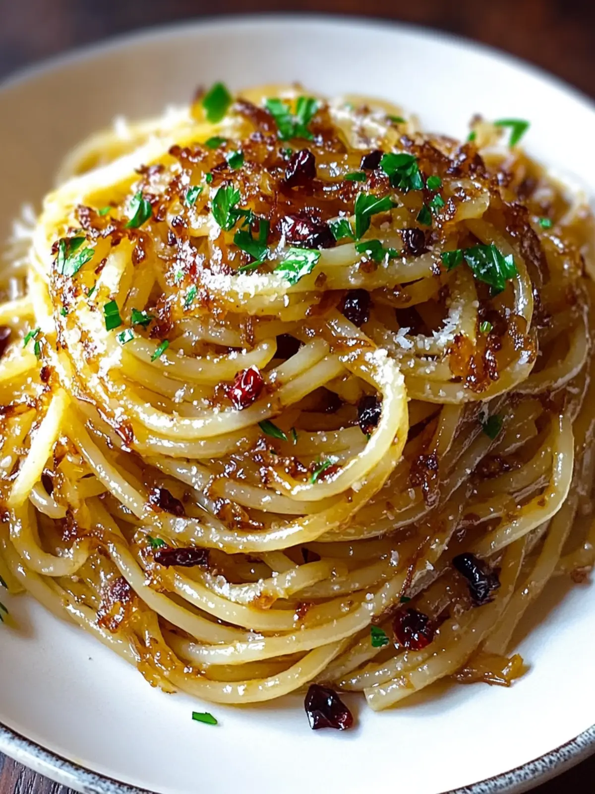 Caramelized Onion Pasta with Chilli Oil