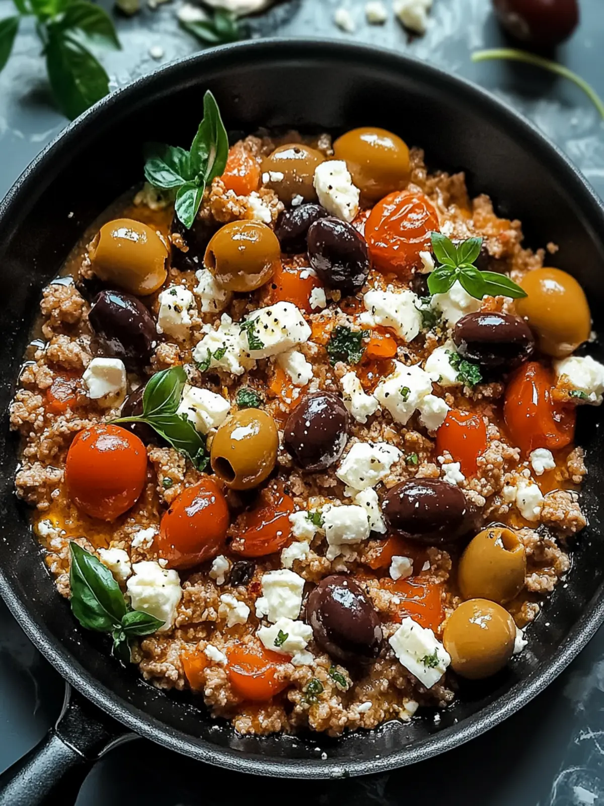 Mediterranean Keto Ground Chicken Skillet with Olives and Feta
