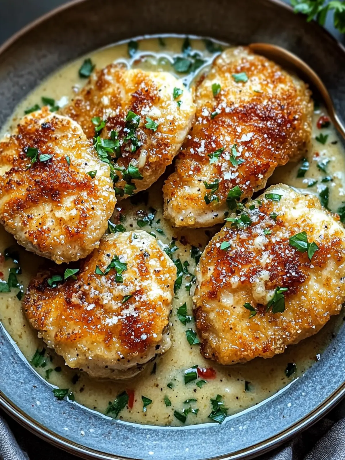 Crispy Parmesan Chicken with a Rich Garlic Sauce