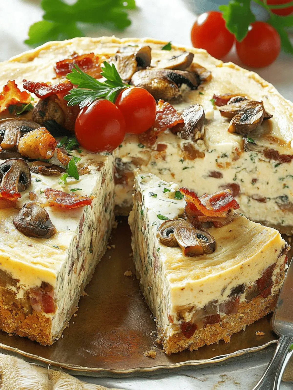 Bacon and Mushroom Cheesecake with Feta and Parmesan Crust