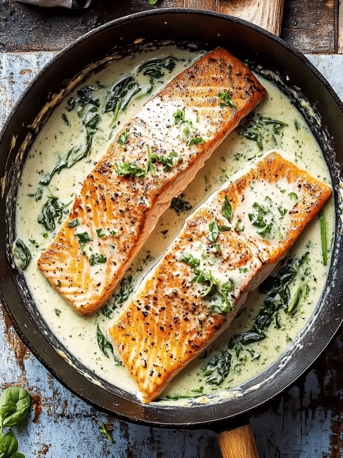 Garlic Butter Creamed Spinach Salmon.