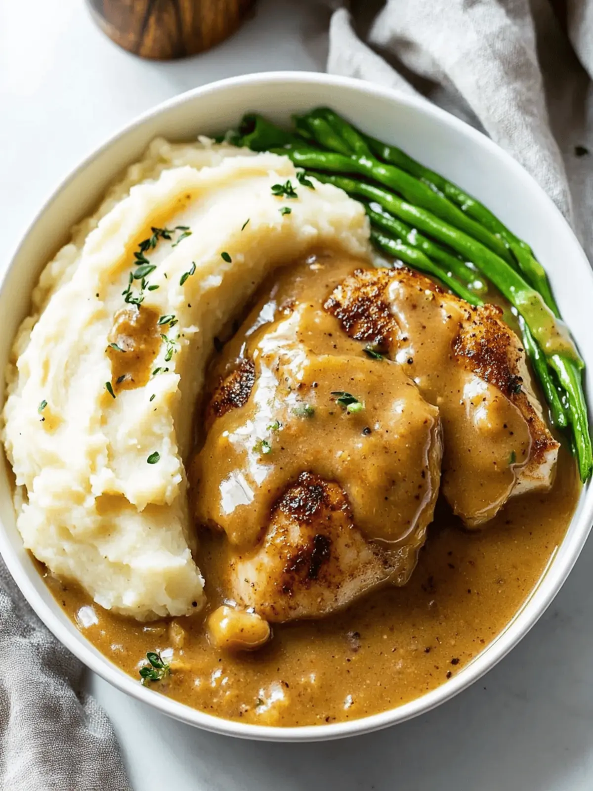 Chicken and Garlic Gravy with Cheesy Mashed Potatoes