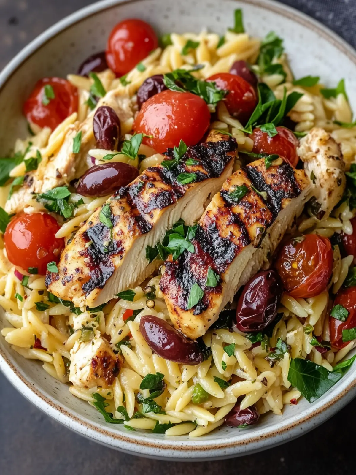 High Protein Mediterranean Chicken Orzo