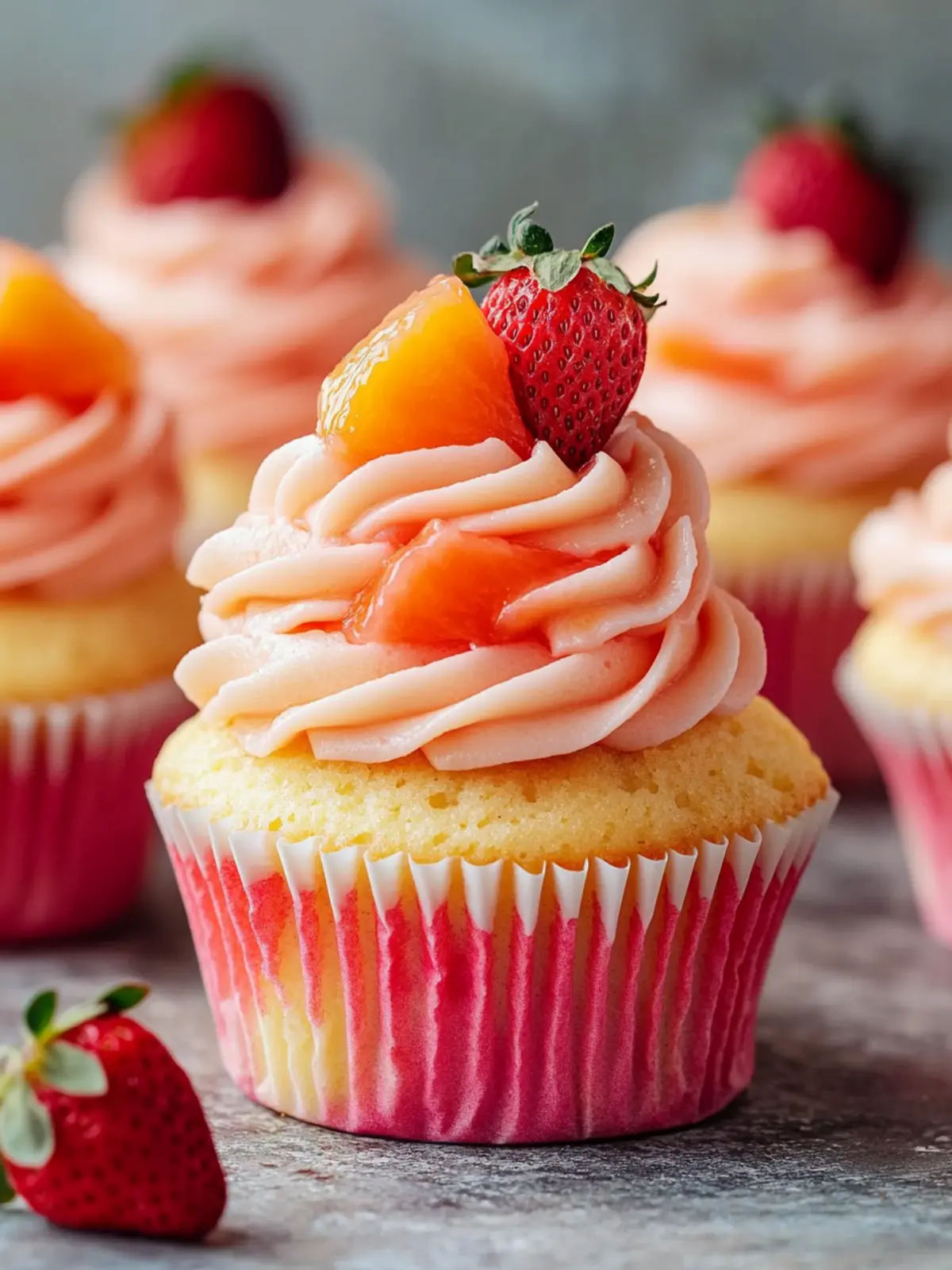 Mango Strawberry Sunset Cupcakes