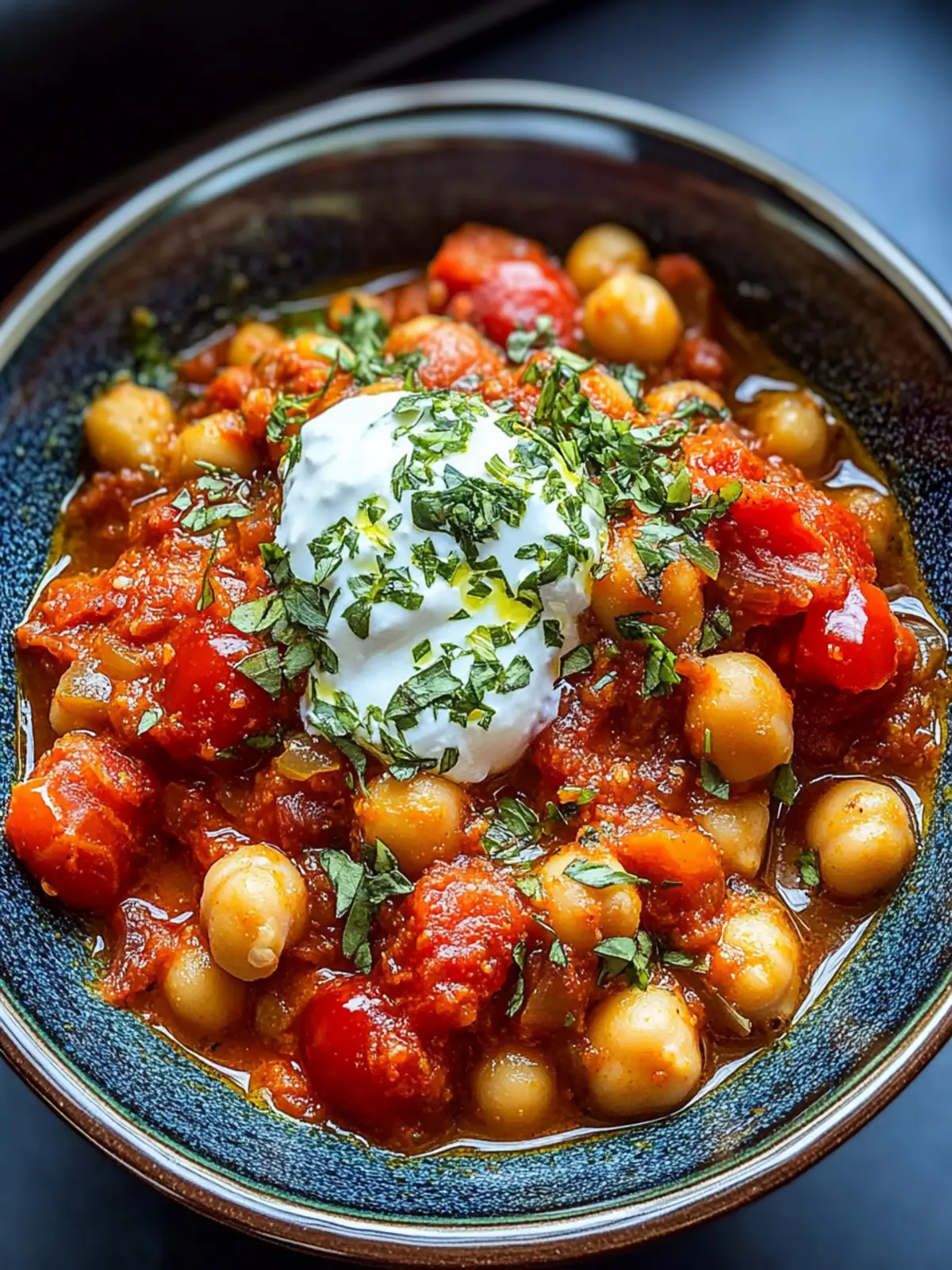 Chickpea, Tomato + Harissa Stew with Herby Yoghurt