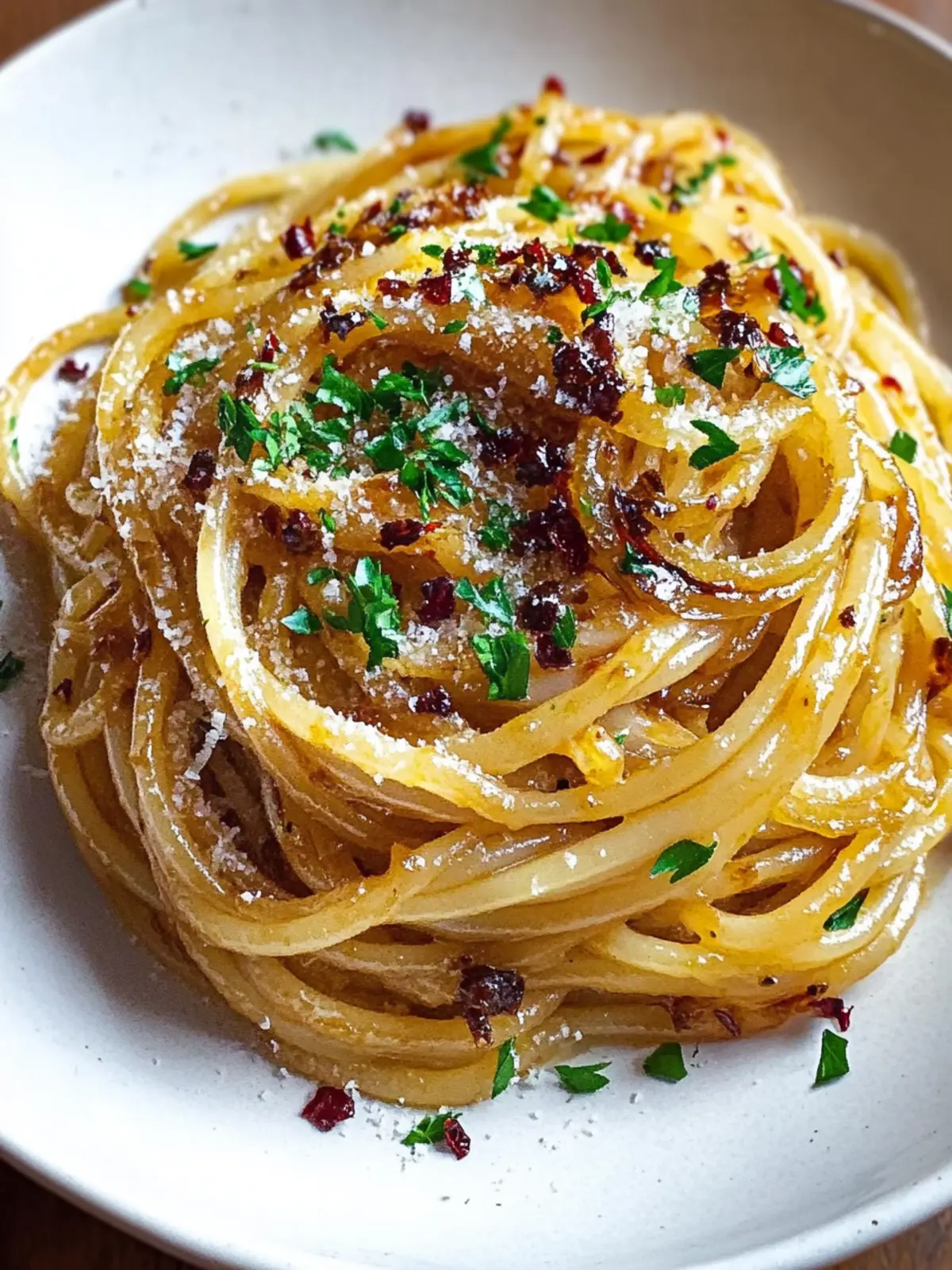 Caramelized Onion Pasta with Chilli Oil