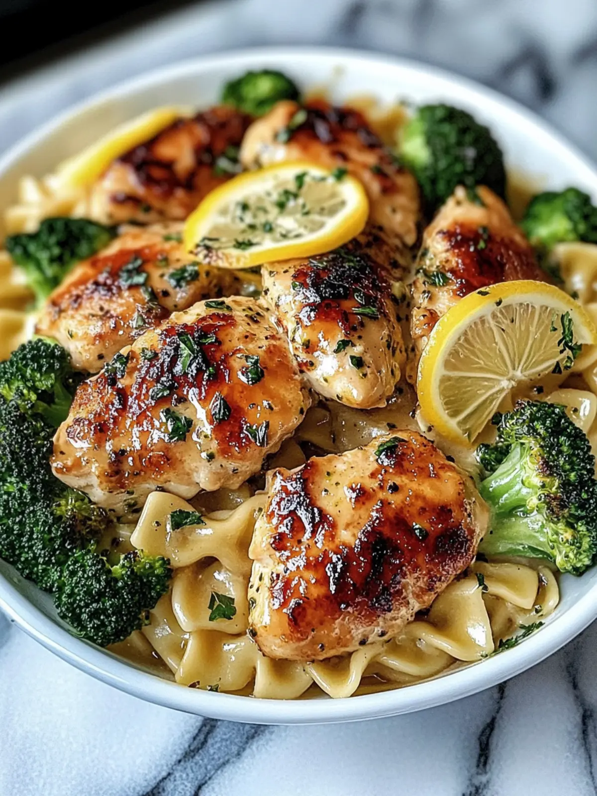 Cowboy Butter Lemon Bowtie Chicken with Broccoli