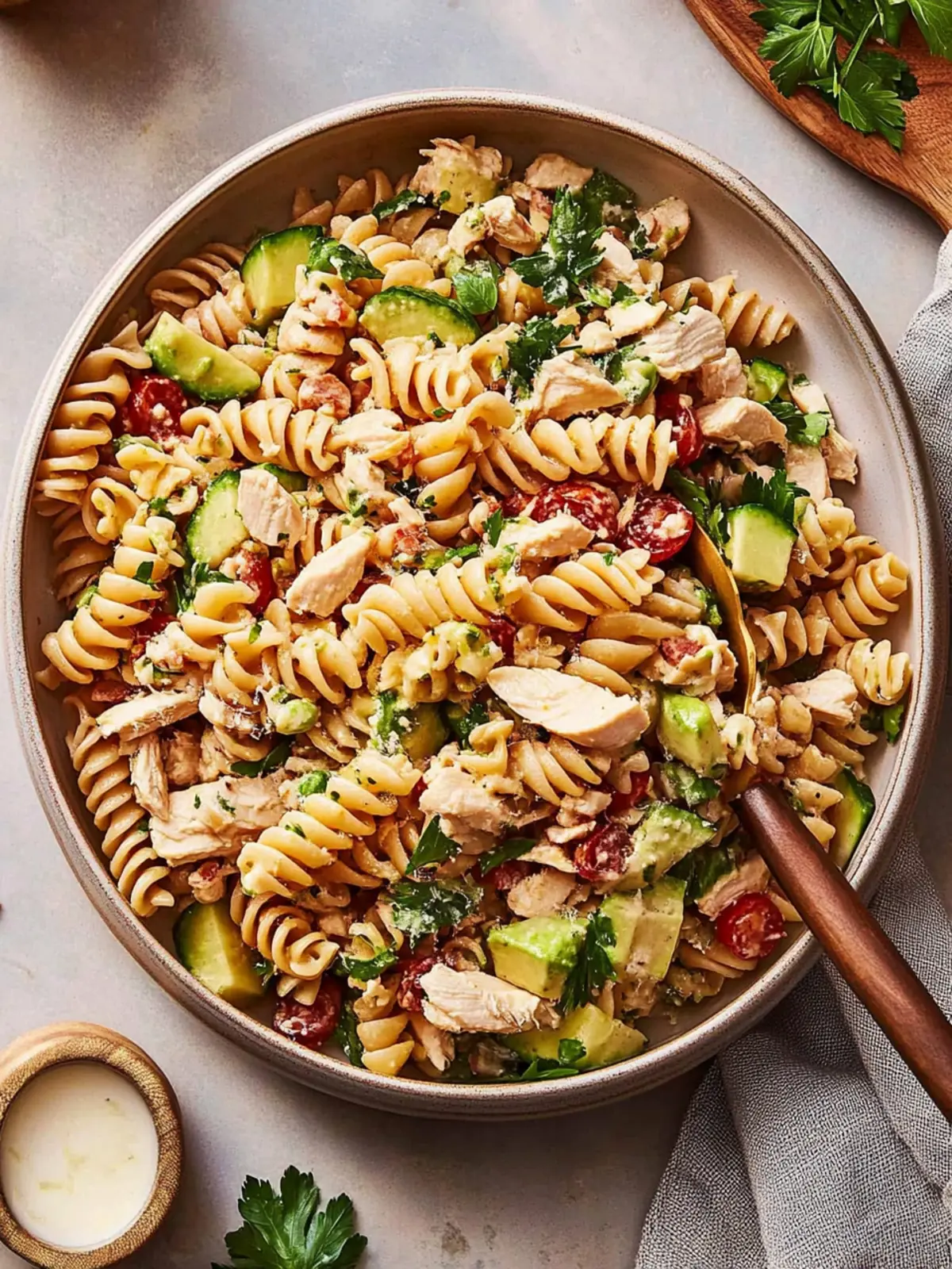 High Protein Tuscan Chicken Pasta Salad