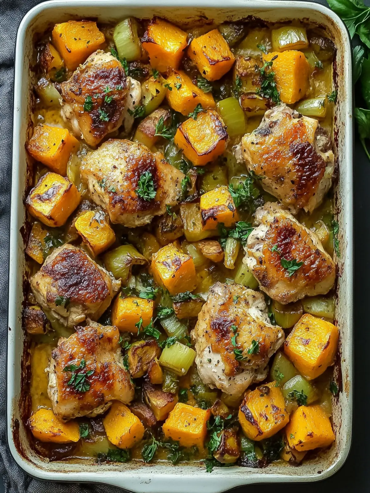 Roasted Chicken Leek and Butternut Squash Bake
