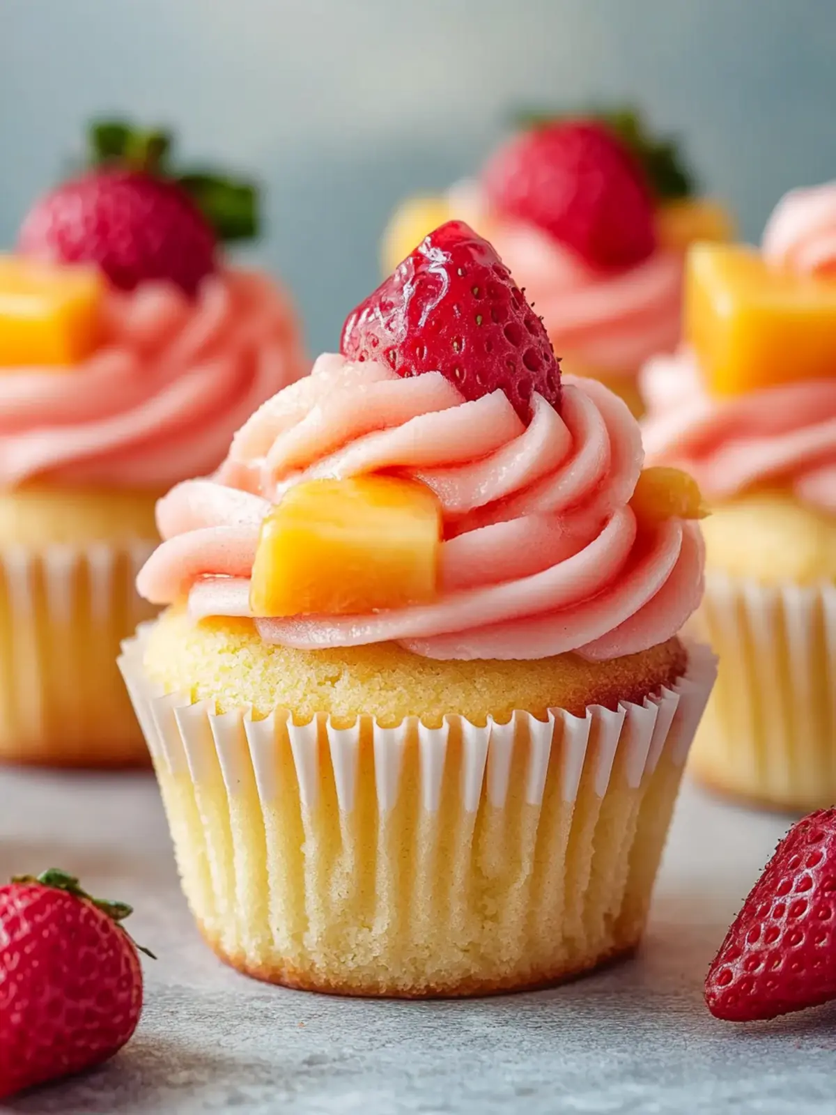 Mango Strawberry Sunset Cupcakes