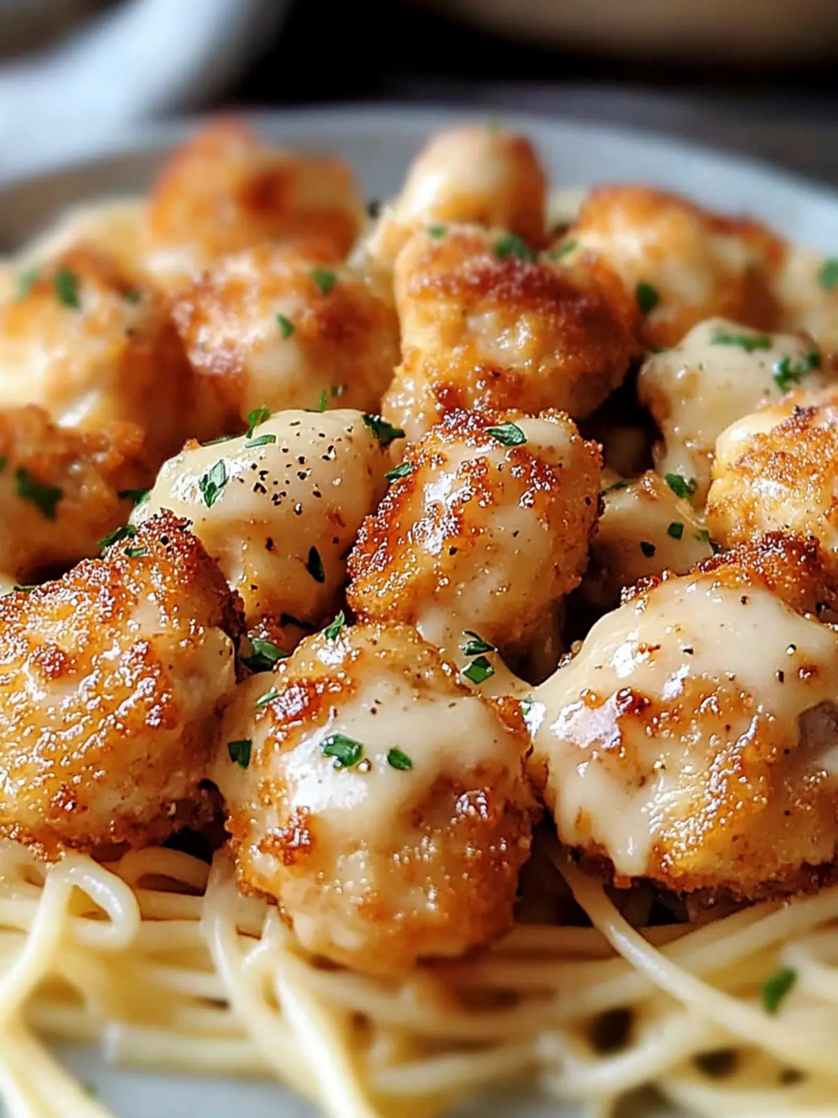 Garlic Butter Chicken Bites Using creamy Parmesan Pasta