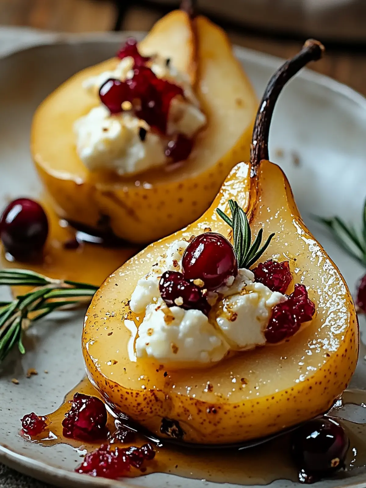 Baked Pears with Goat Cheese, Honey, and Cranberries
