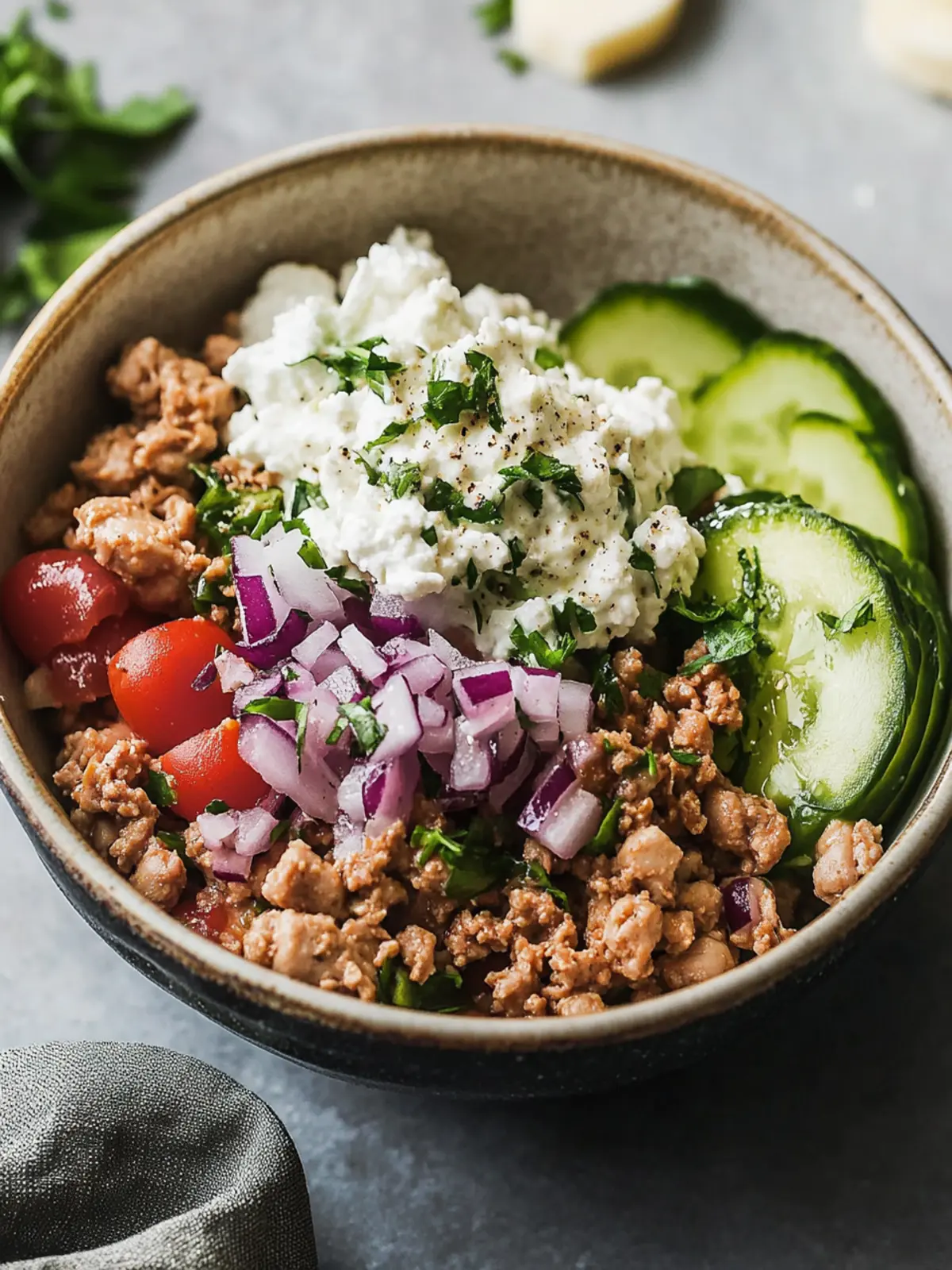 Healthy Greek Ground Chicken Bowls