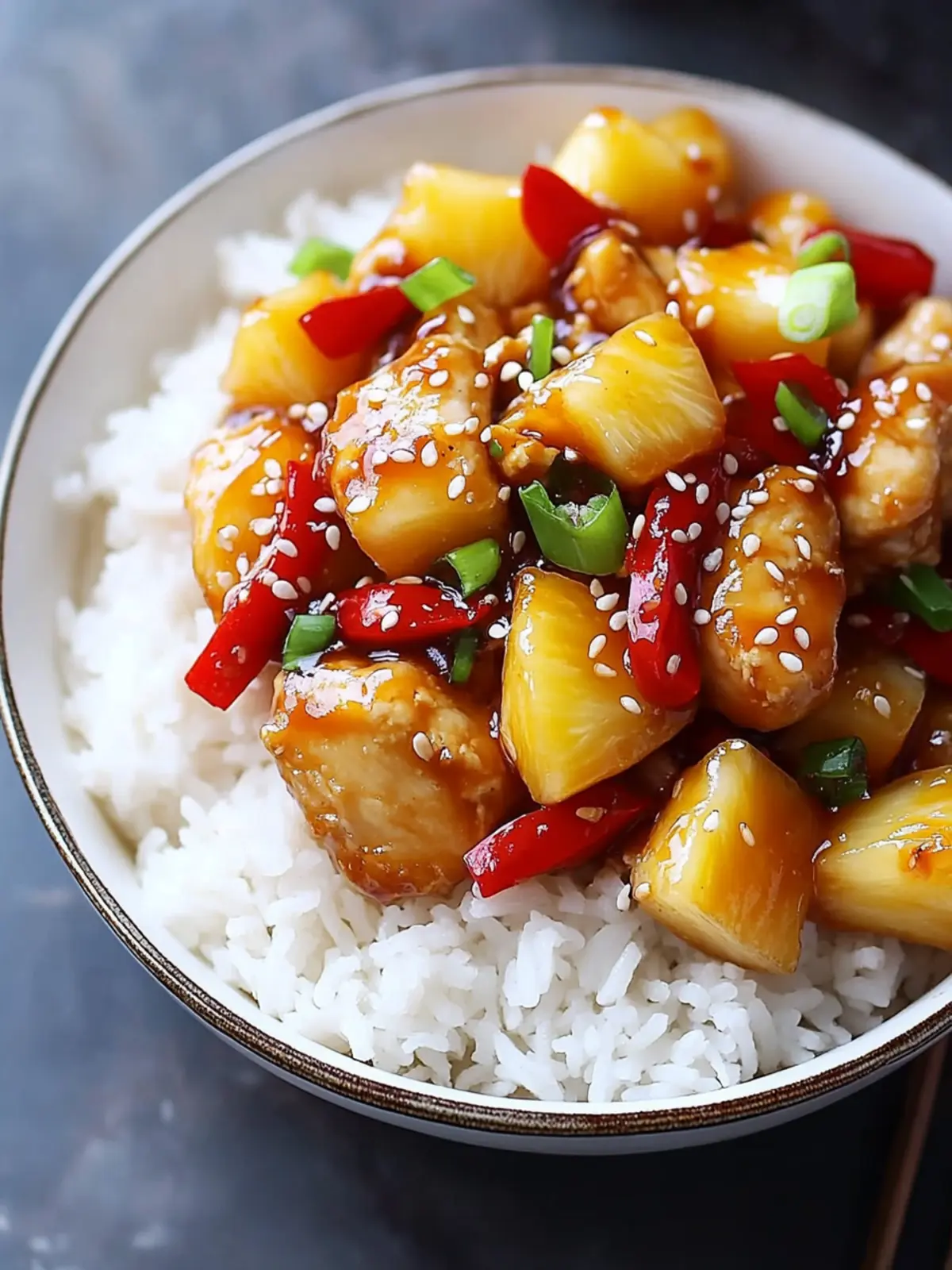 Pineapple Chicken Stir-Fry with Sweet Chili and Sesame Seeds
