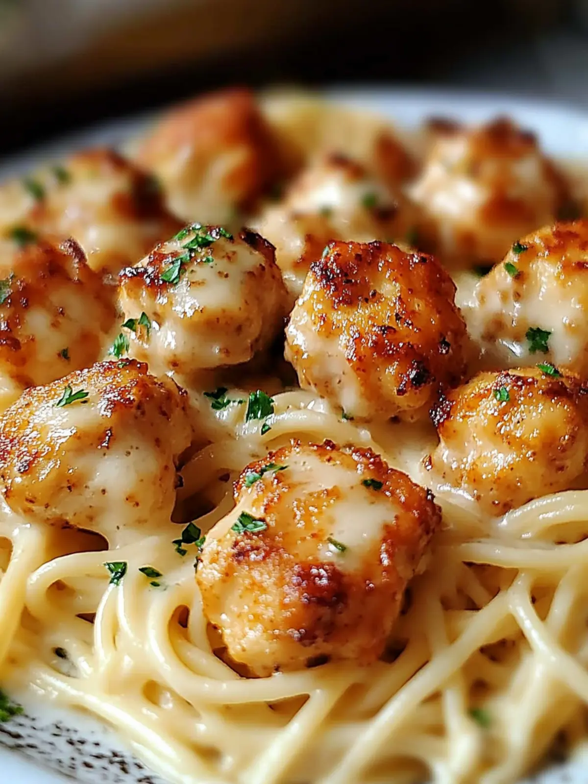 Garlic Butter Chicken Bites Using creamy Parmesan Pasta