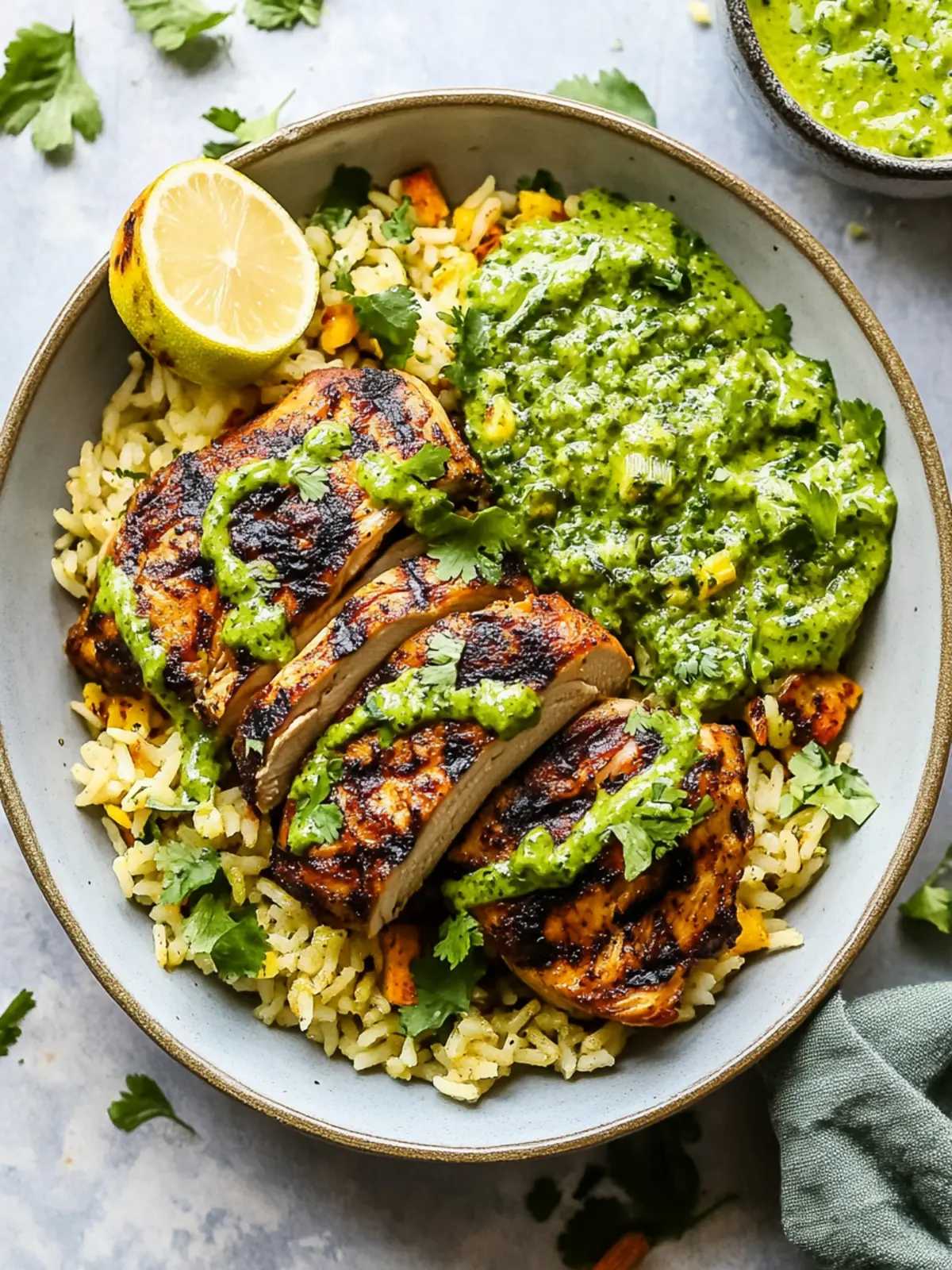 Peruvian Chicken & Rice with Green Sauce