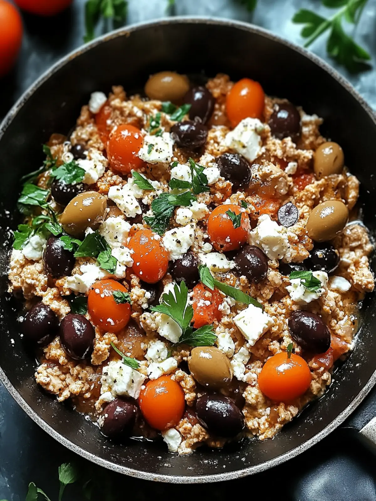 Mediterranean Keto Ground Chicken Skillet with Olives and Feta