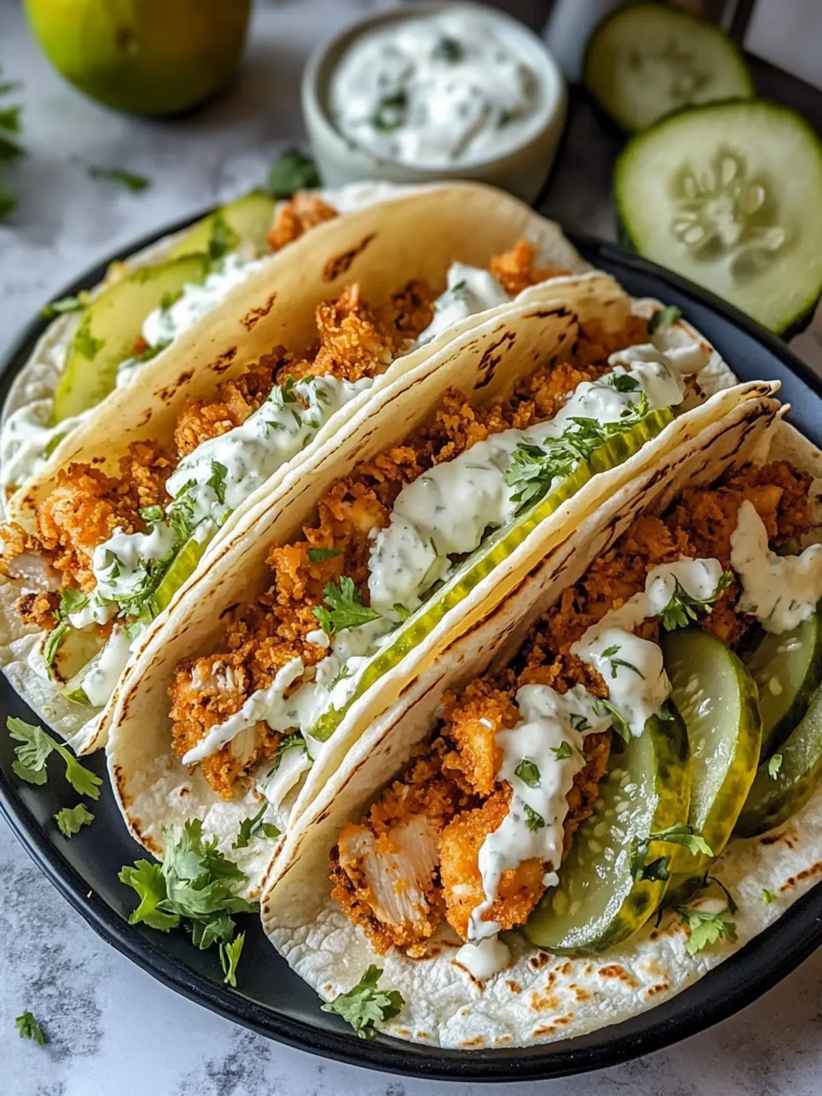 Dill Pickle Ranch Smash Chicken Tacos with Crispy Cheese Lace