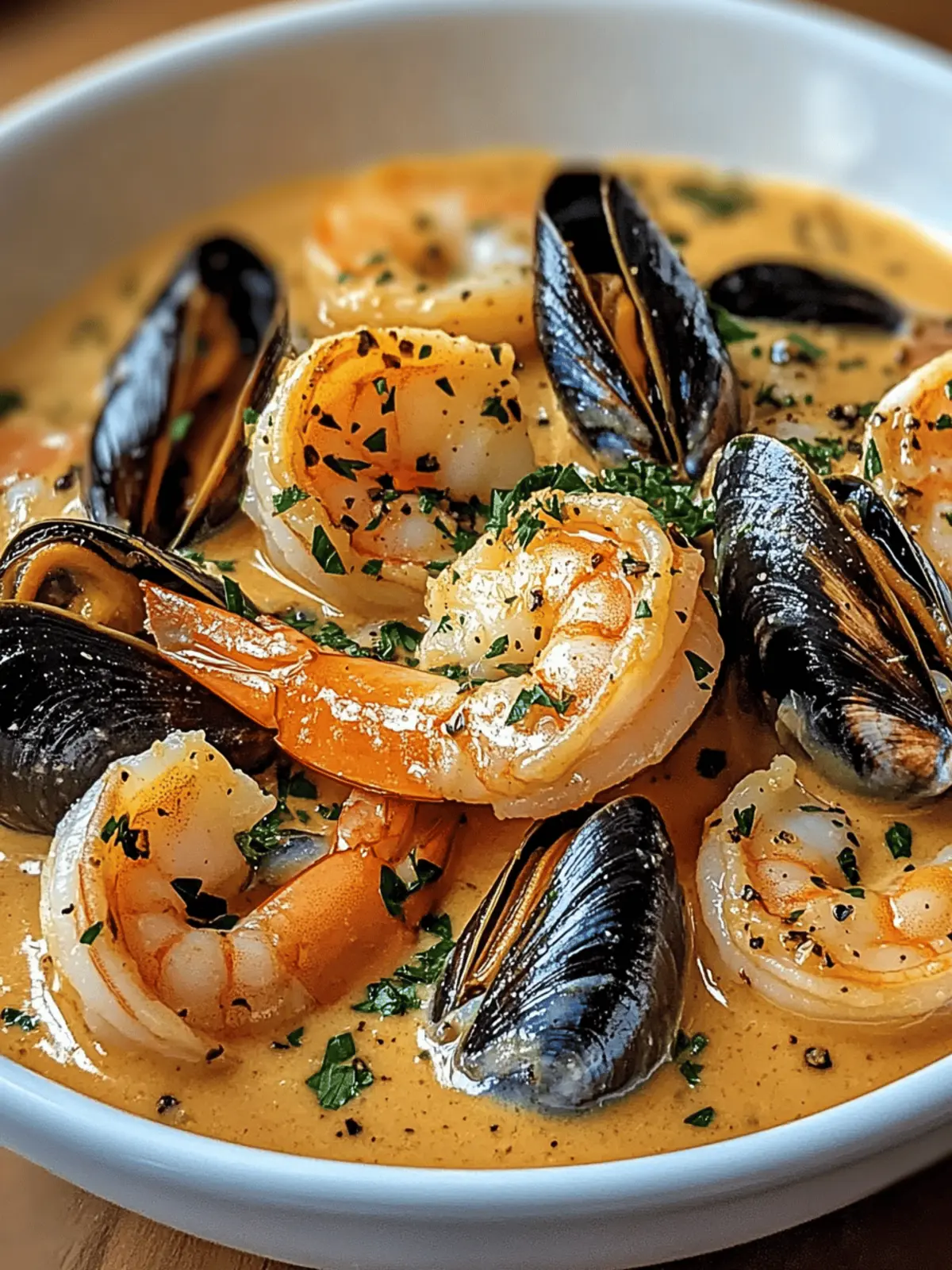 Shrimp and Mussels in Creamy Garlic Sauce