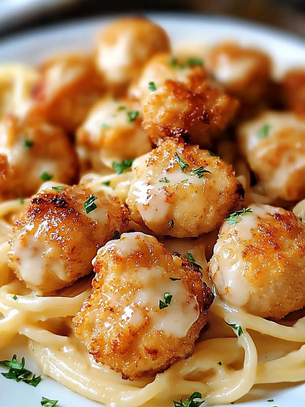 Garlic Butter Chicken Bites Using creamy Parmesan Pasta