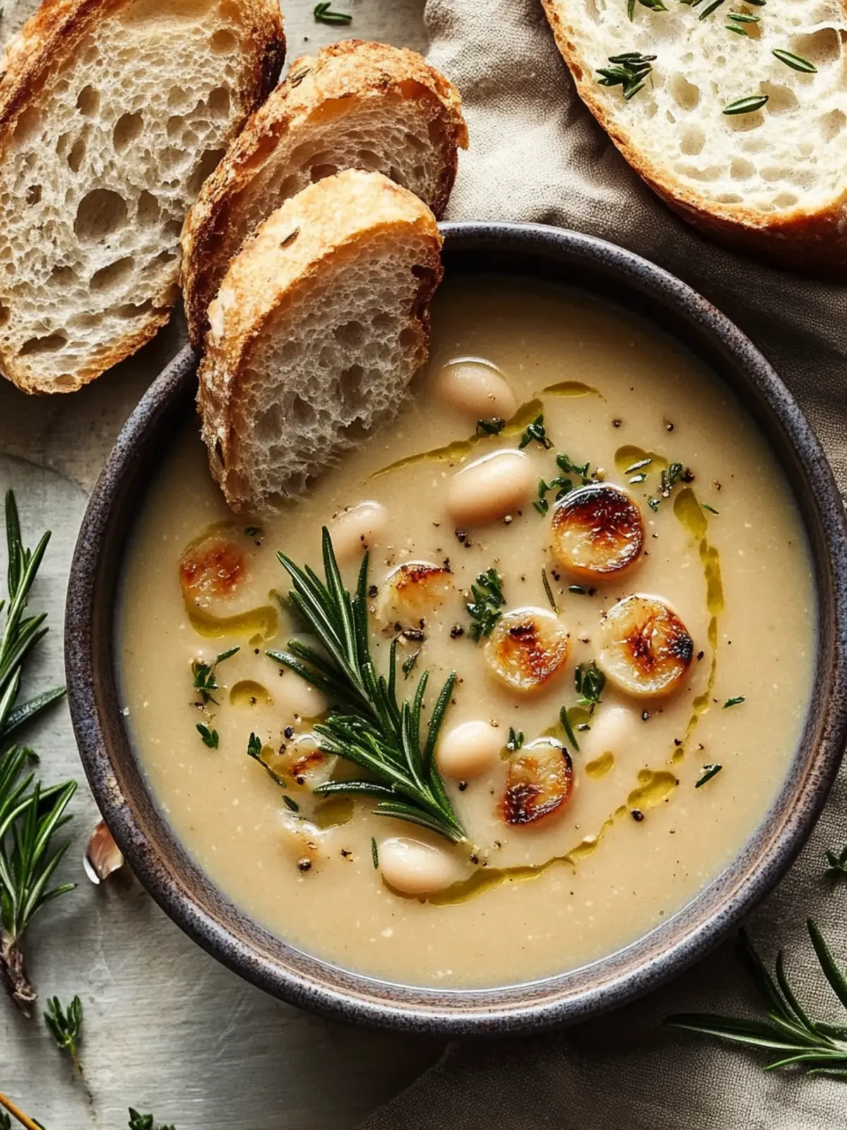 Rosemary and Roasted Garlic White Bean Soup