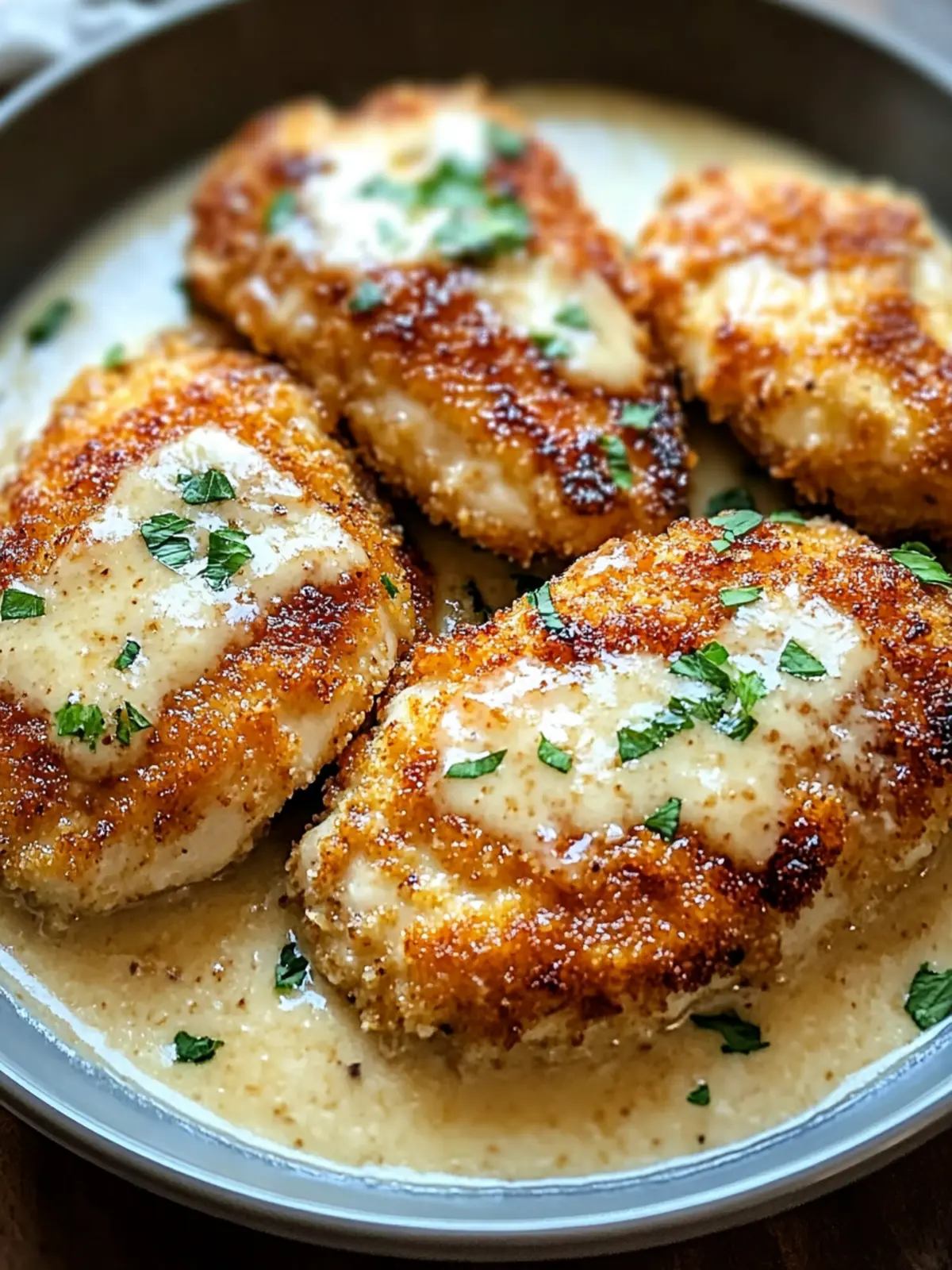 Crispy Parmesan Chicken with a Rich Garlic Sauce