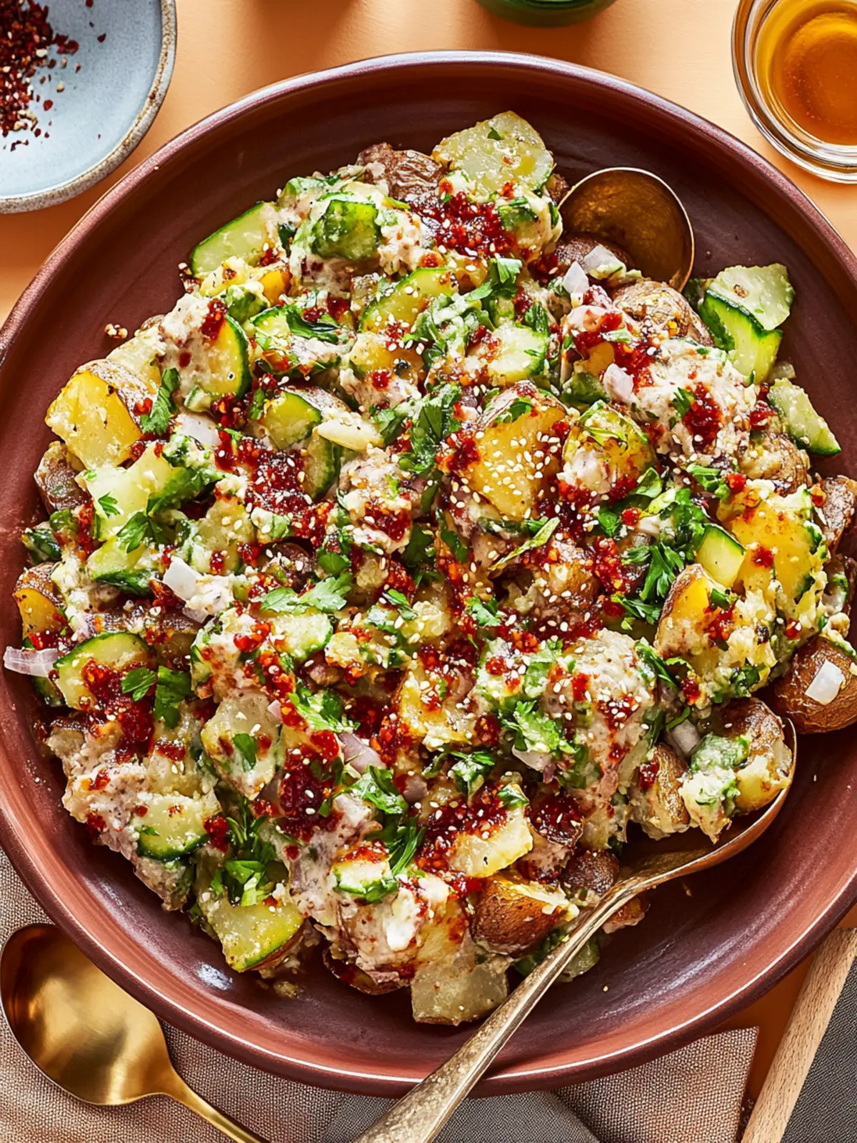 Crispy Smashed Gochujang Potato Salad