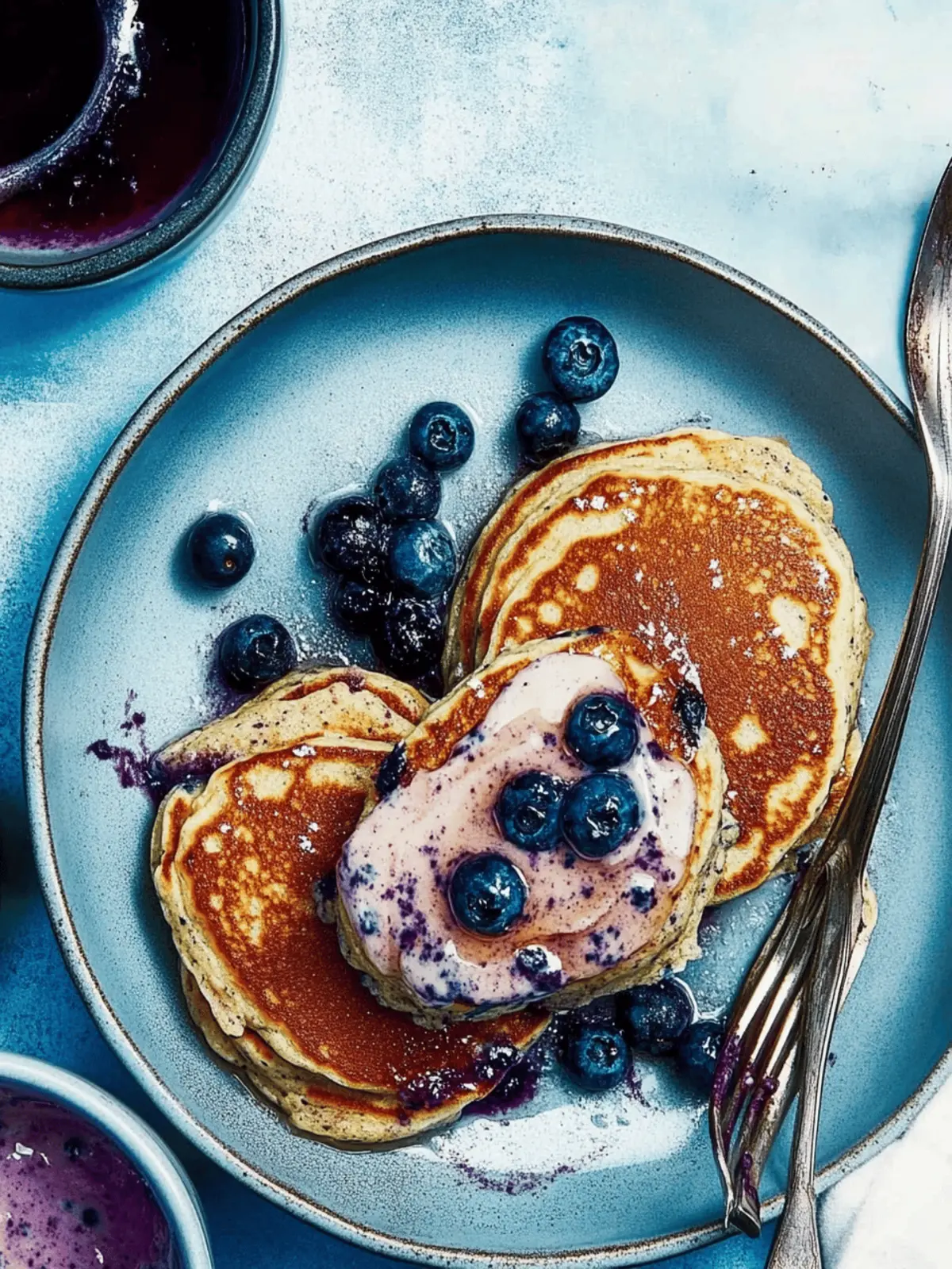 Blue Cornmeal Pancakes With Blueberry Butter