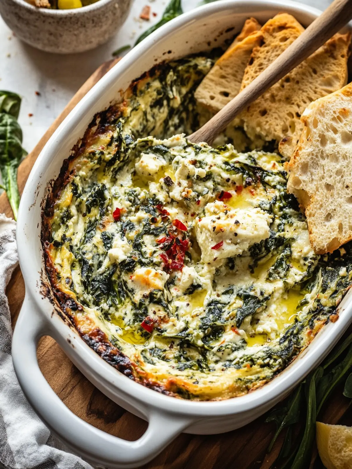 Spinach and Pepperoncini Baked Feta Dip