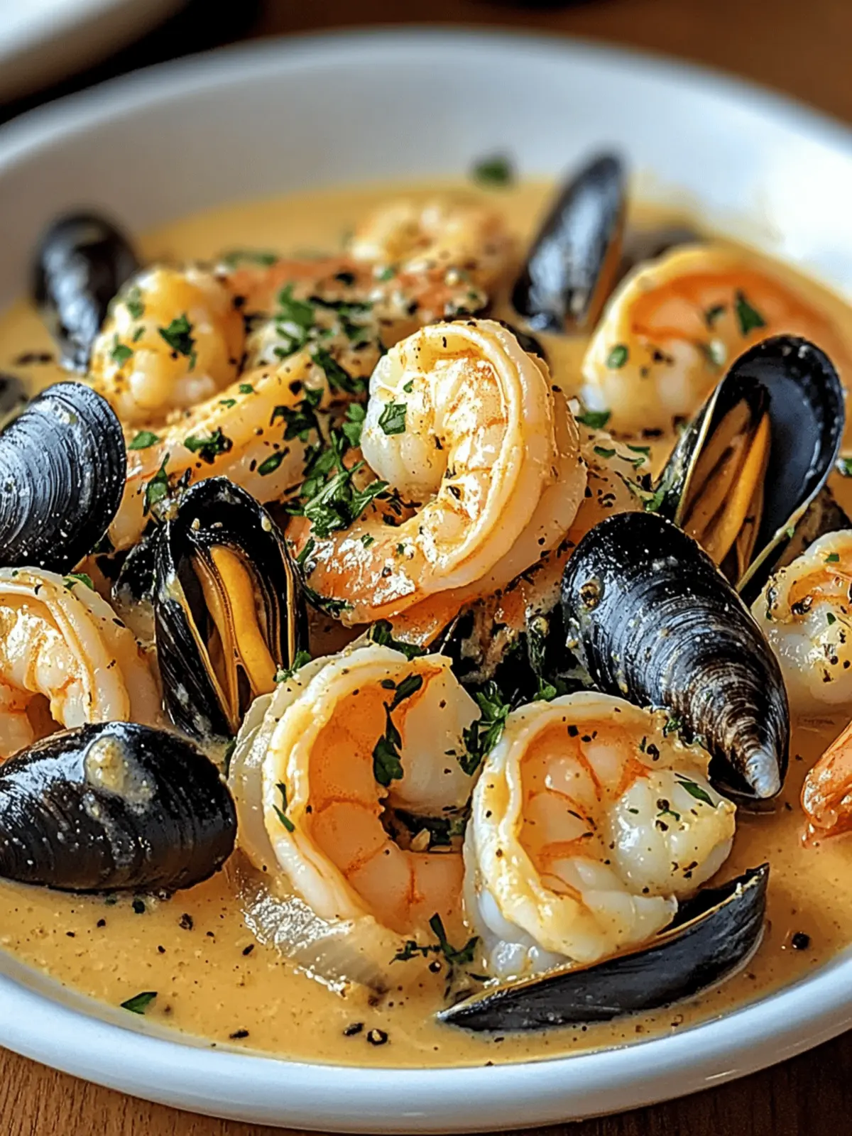 Shrimp and Mussels in Creamy Garlic Sauce