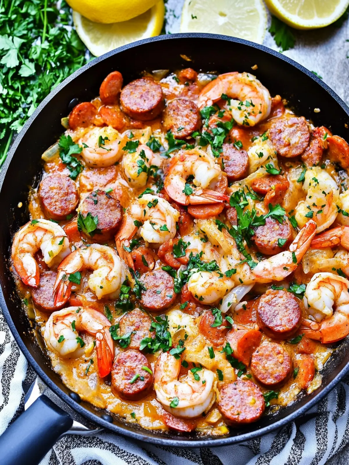 Creamy Spicy Keto Shrimp and Sausage Skillet