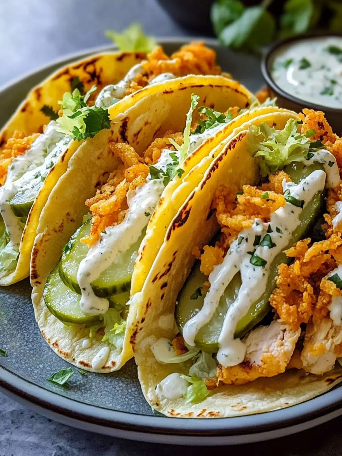Dill Pickle Ranch Smash Chicken Tacos with Crispy Cheese Lace